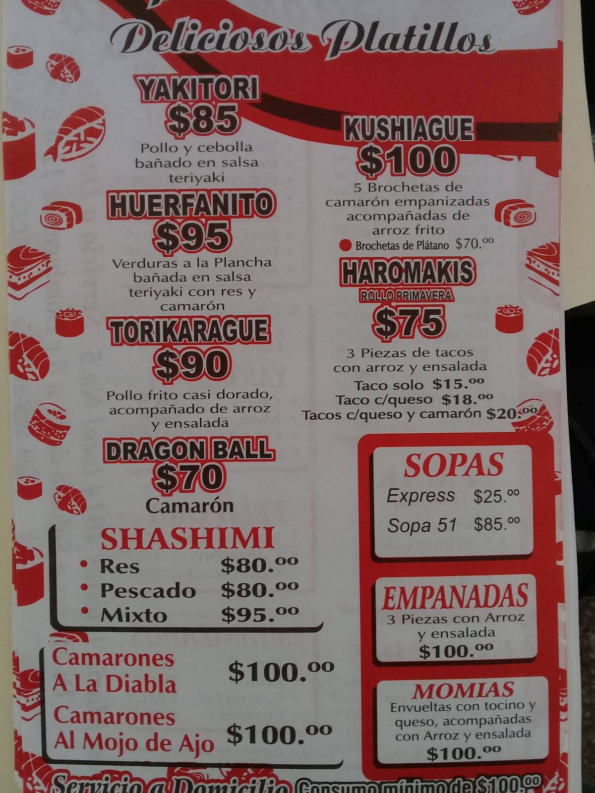Carta del restaurante Sushi Kito, Guadalajara