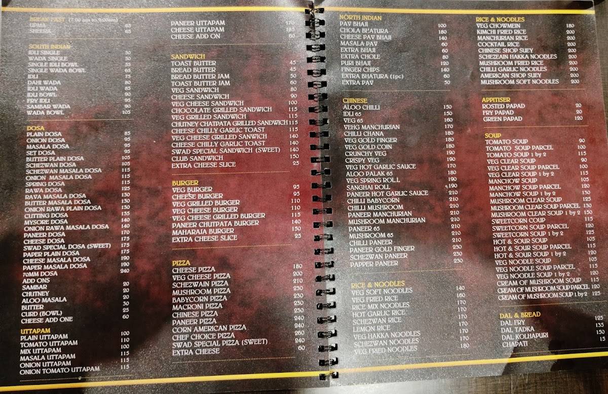 Swad Cafe menu