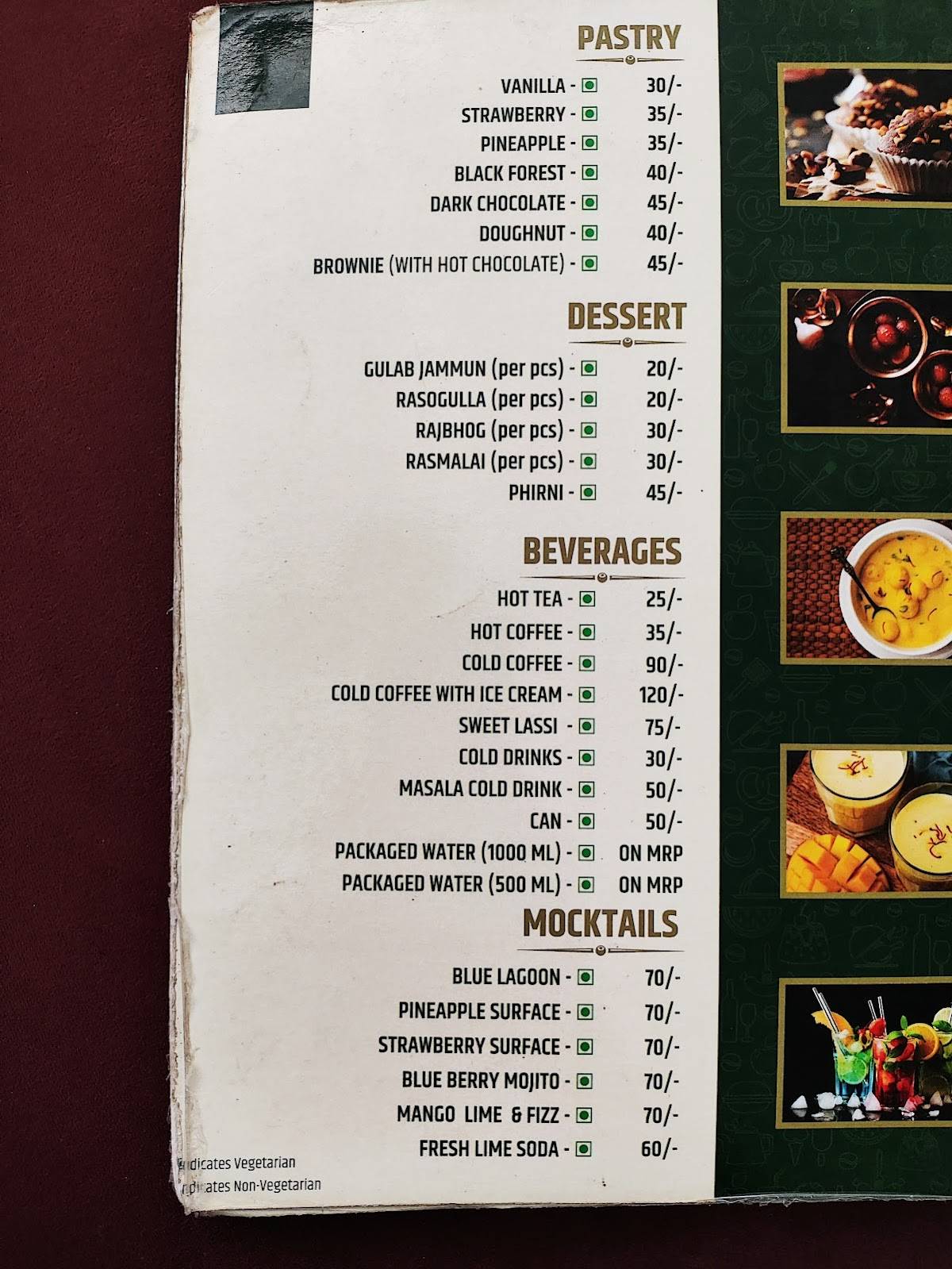Sweet Tooth Restaurant menu