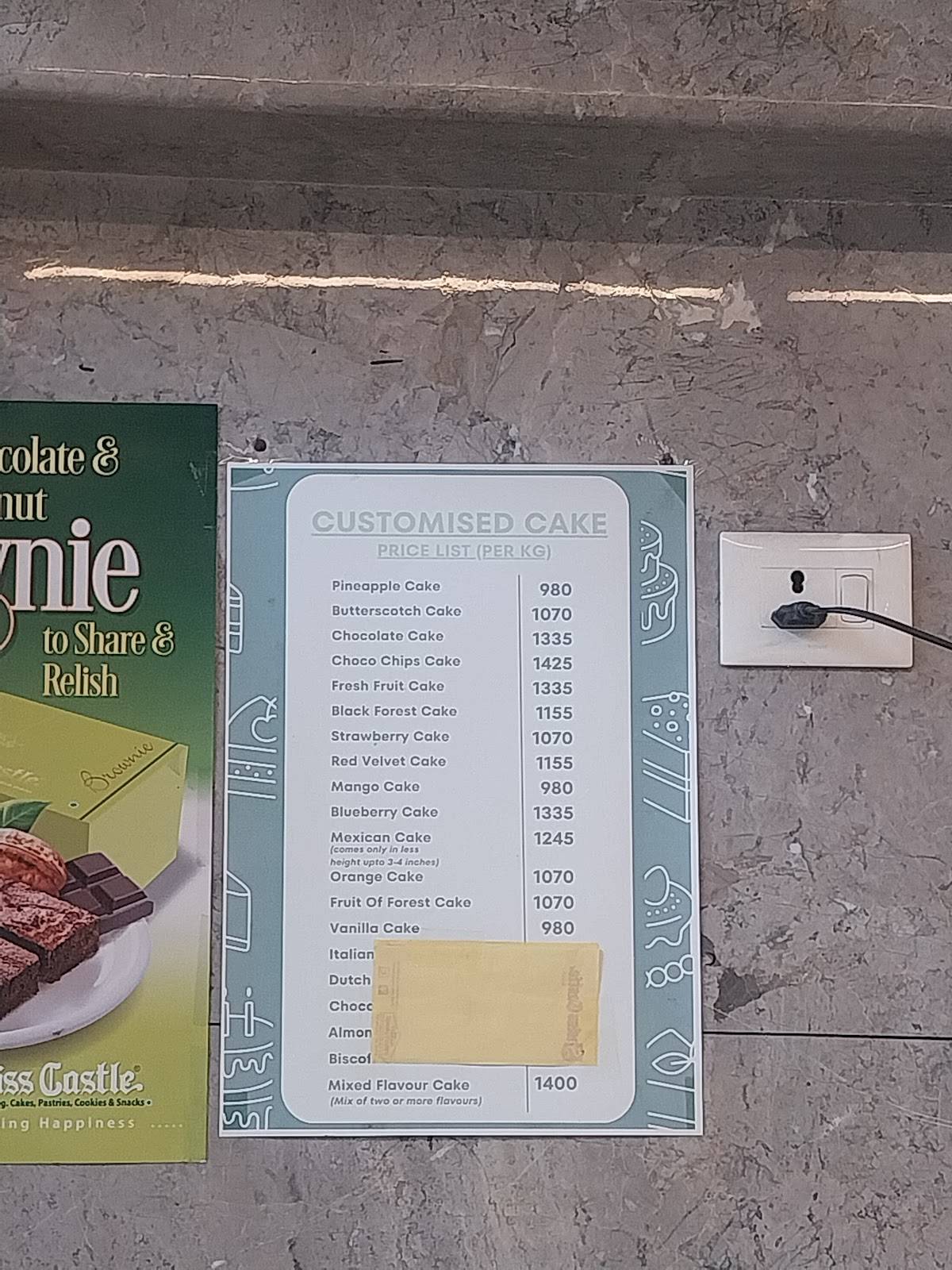 Swiss Castle Bakery, Abids menu