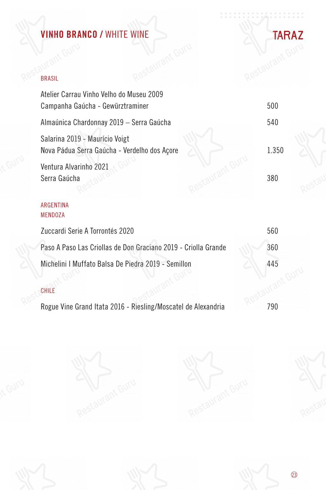 Taraz cardápio