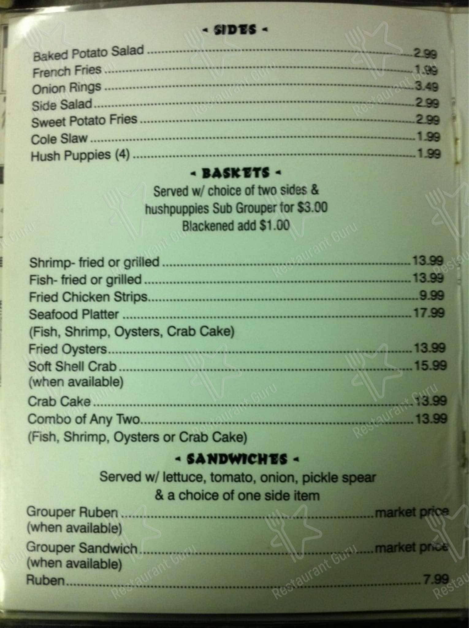 TC's Front Porch menu