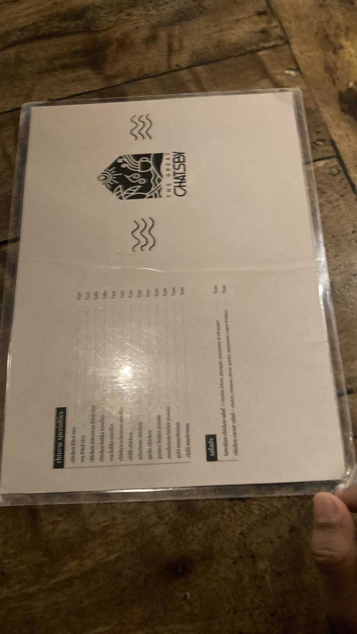 The Great Chatsby menu