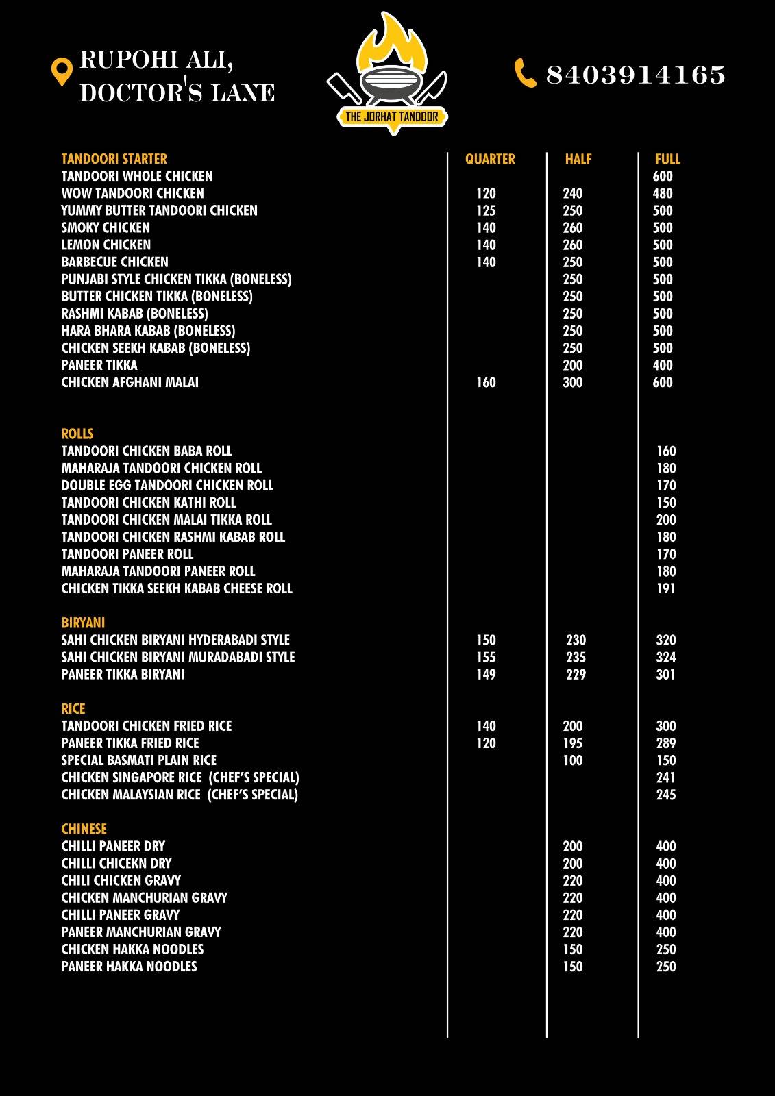 THE JORHAT TANDOOR menu