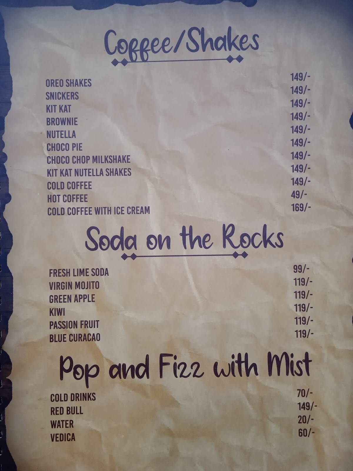 THE MIST CAFE & RESTRO menu