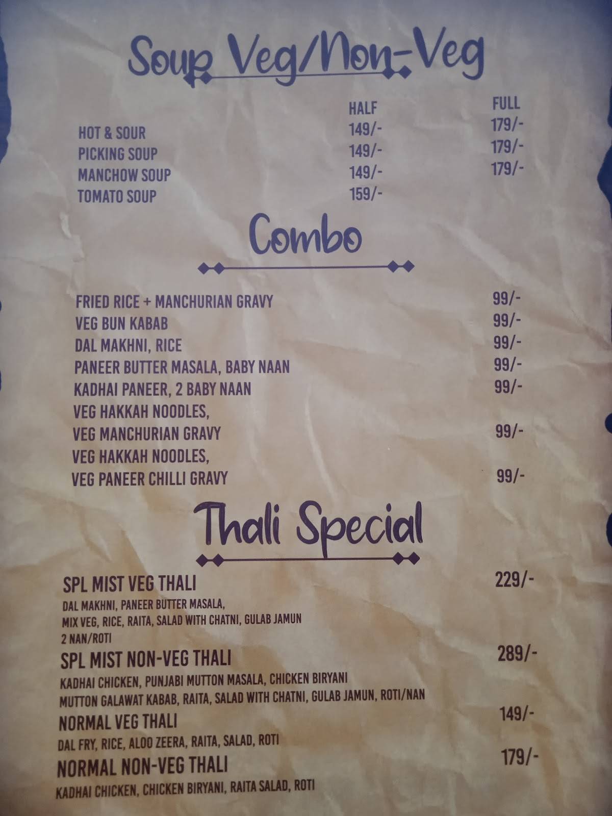 THE MIST CAFE & RESTRO menu