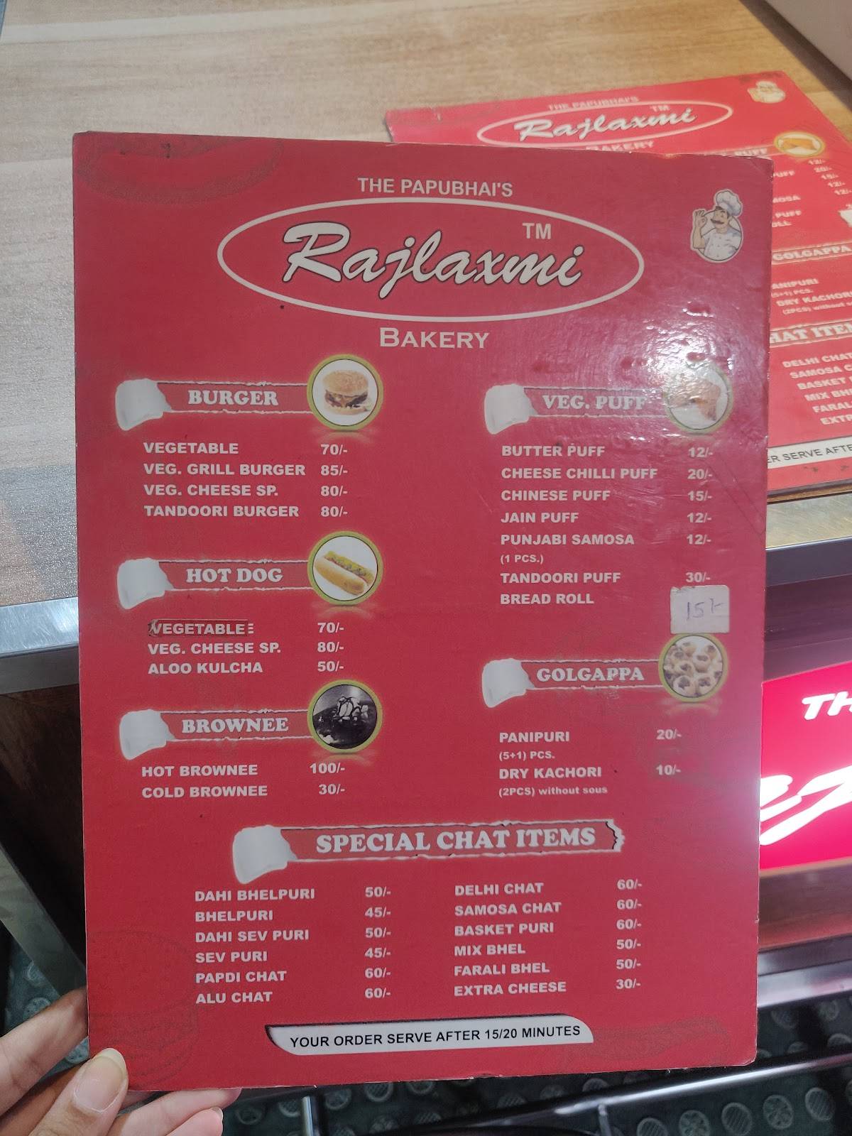 THE pappu bhai s Rajlaxmi bakery menu