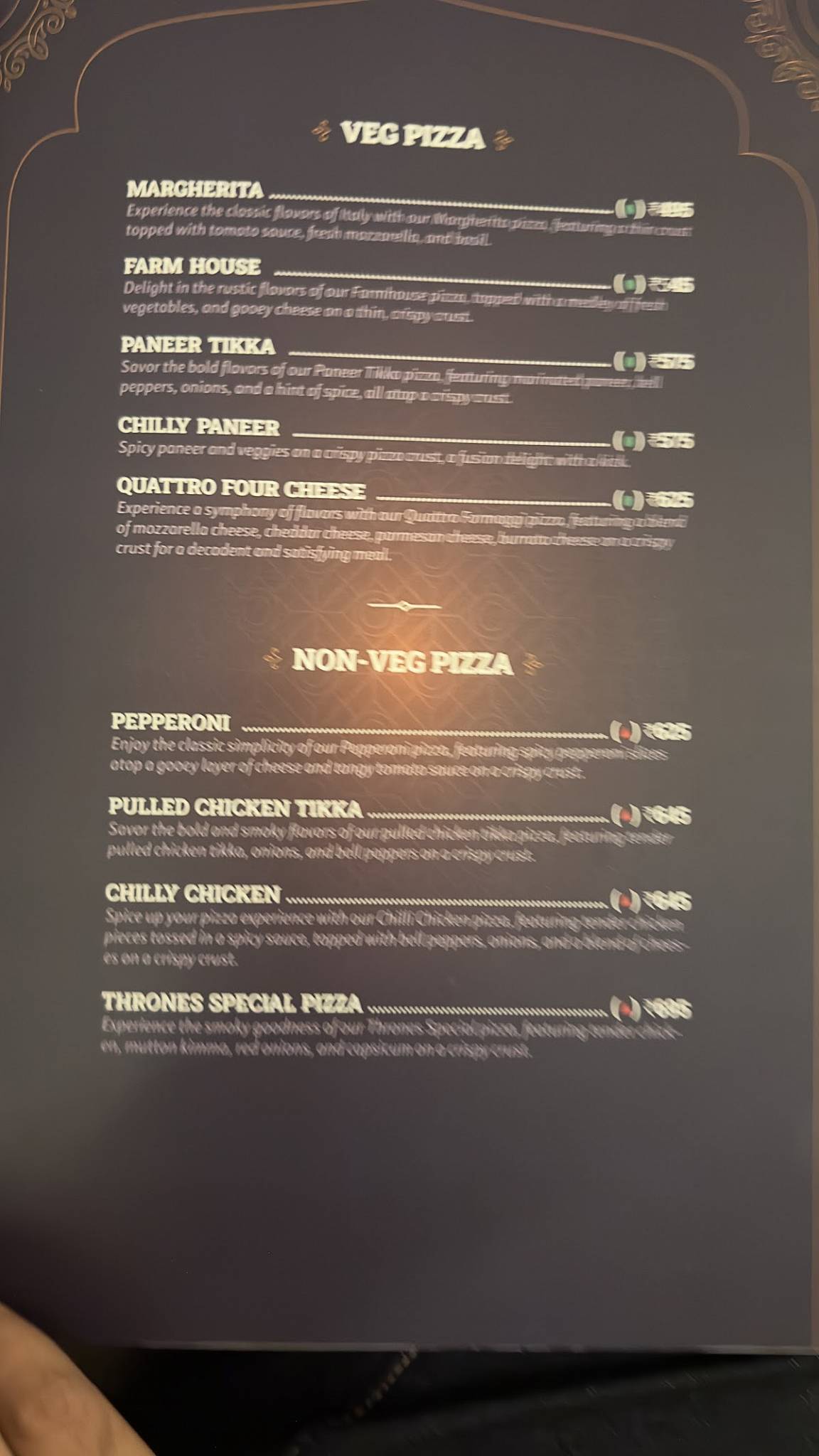 THRONES menu