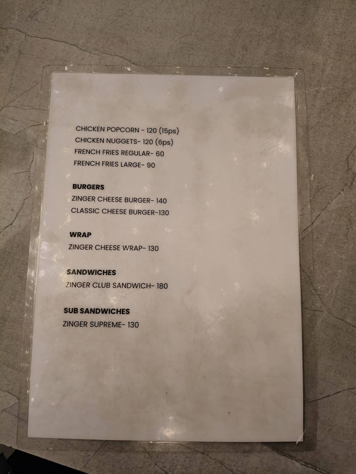 Take Off Cafe menu