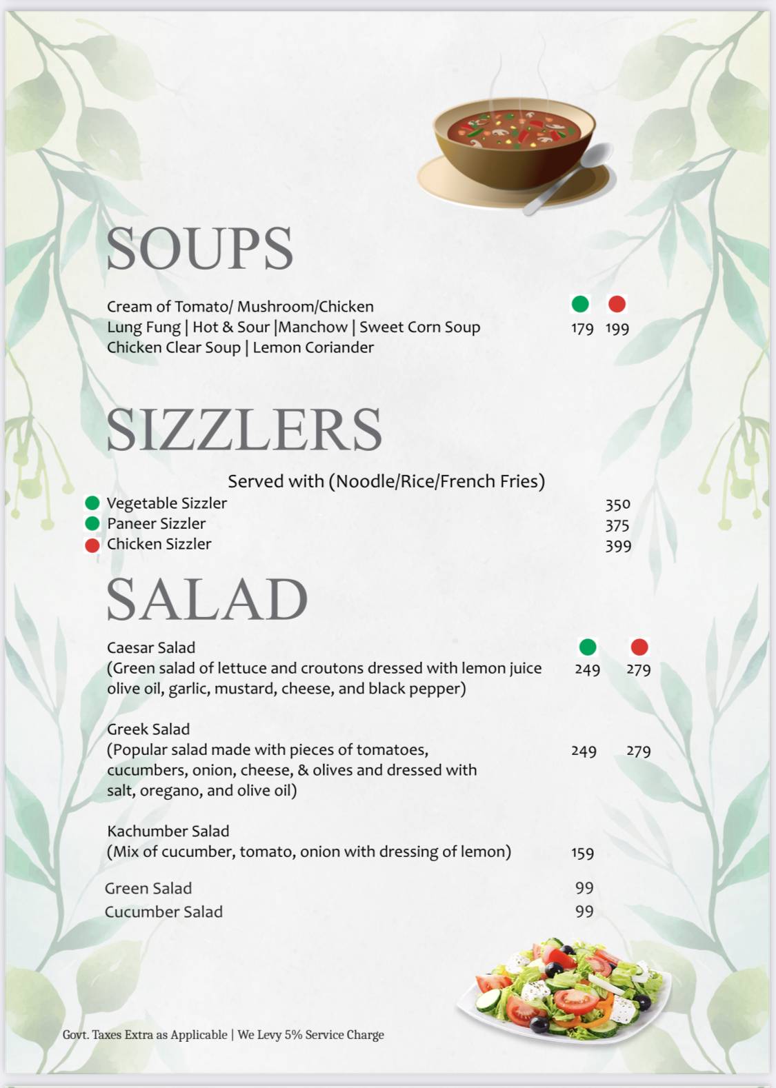 Talab Cafe, Restaurant & Bar menu