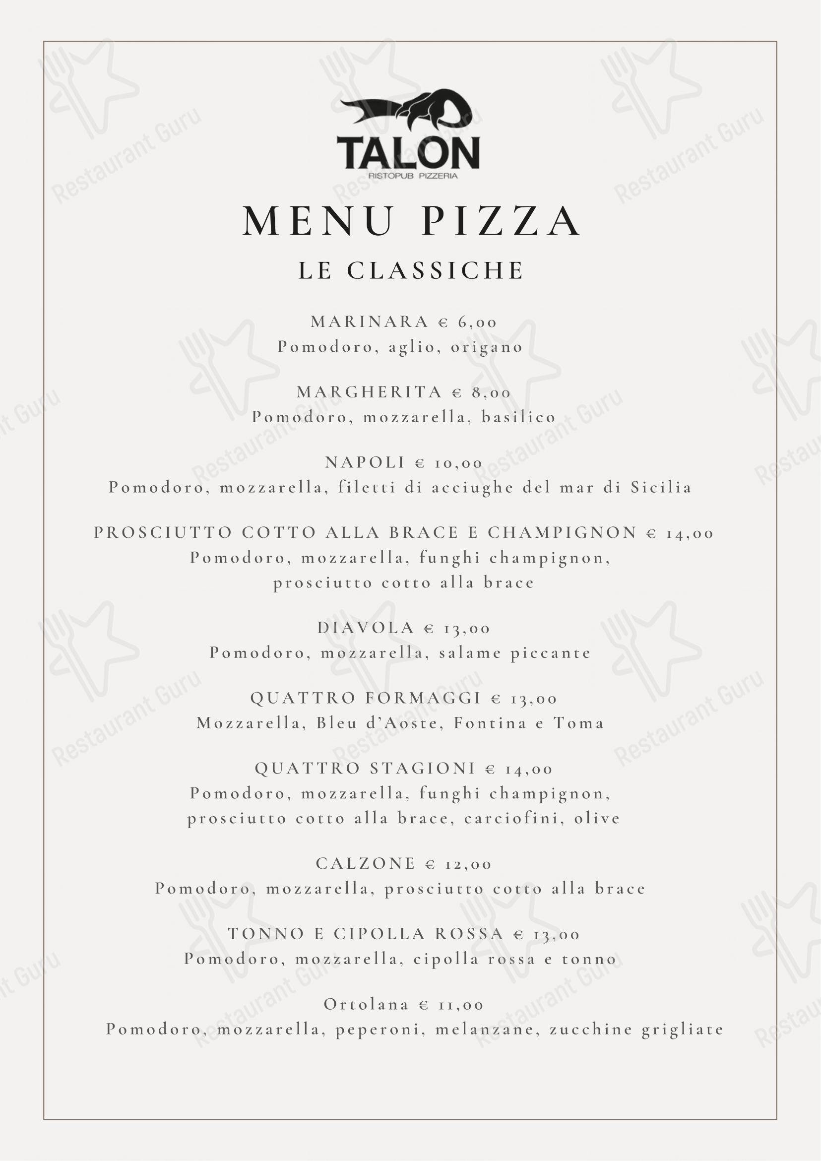 Talon Ristopub Pizzeria in Pollein - 菜单