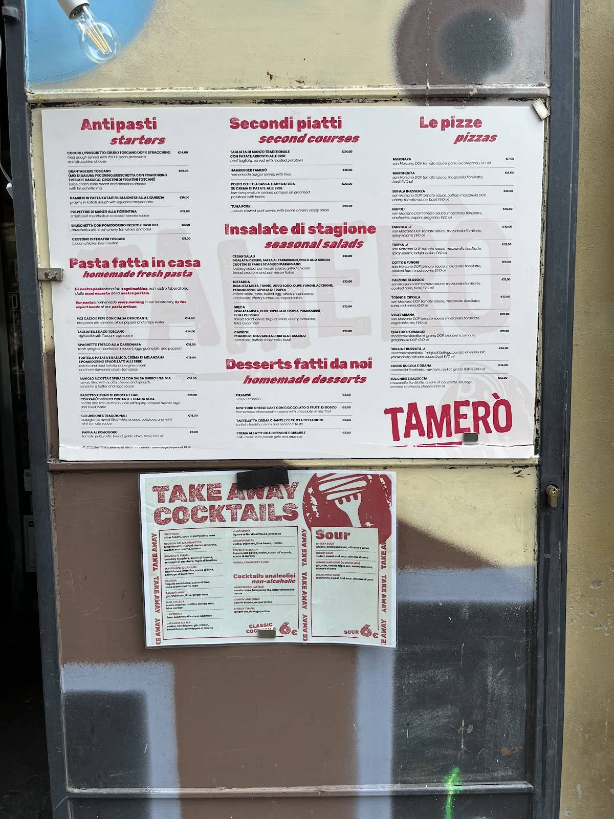Menu di Tamerò Firenze 