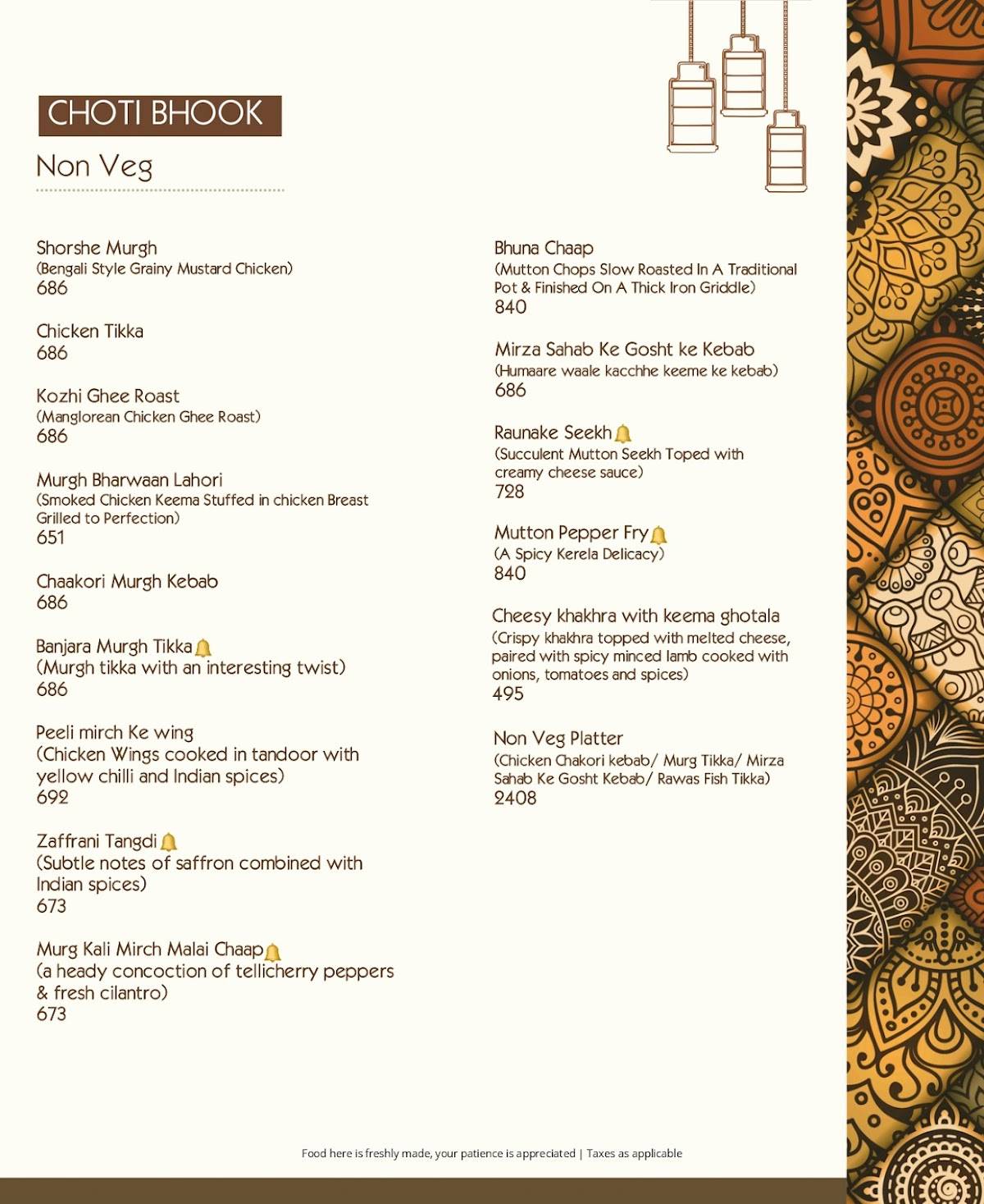 Tanatan Juhu - Kitchen & Bar menu