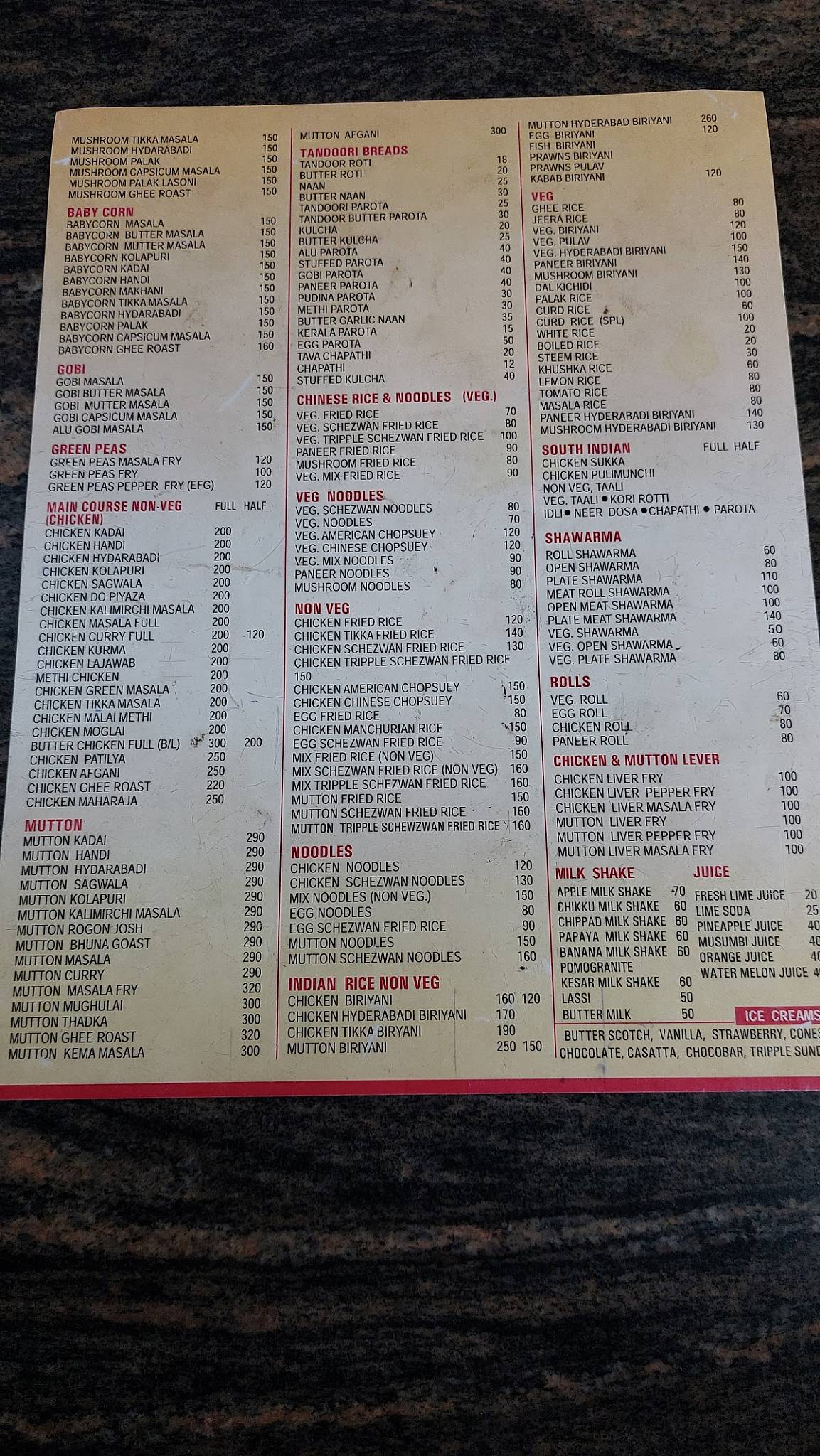 Tandoor Kitchen menu