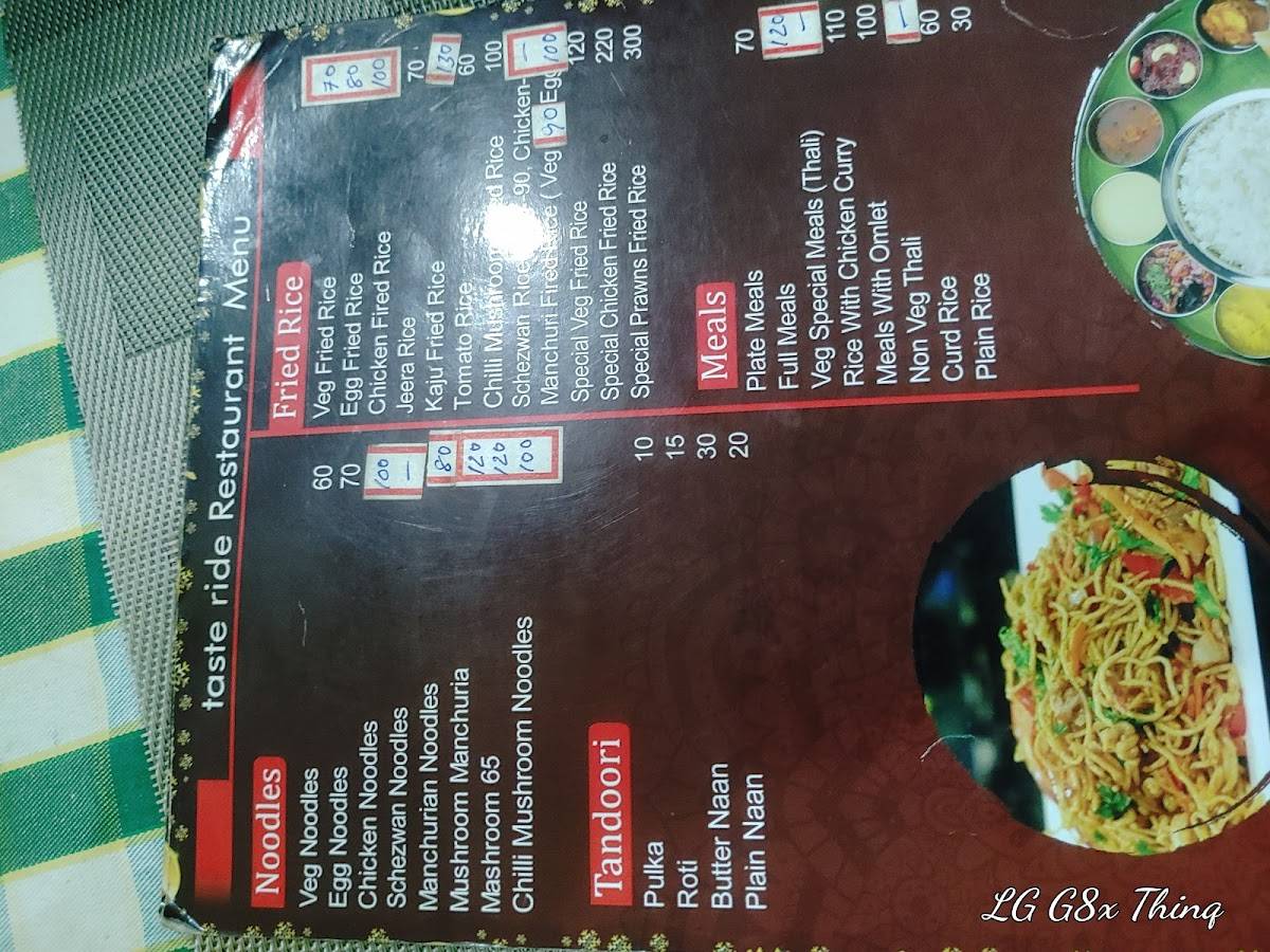 Taste Ride foods menu