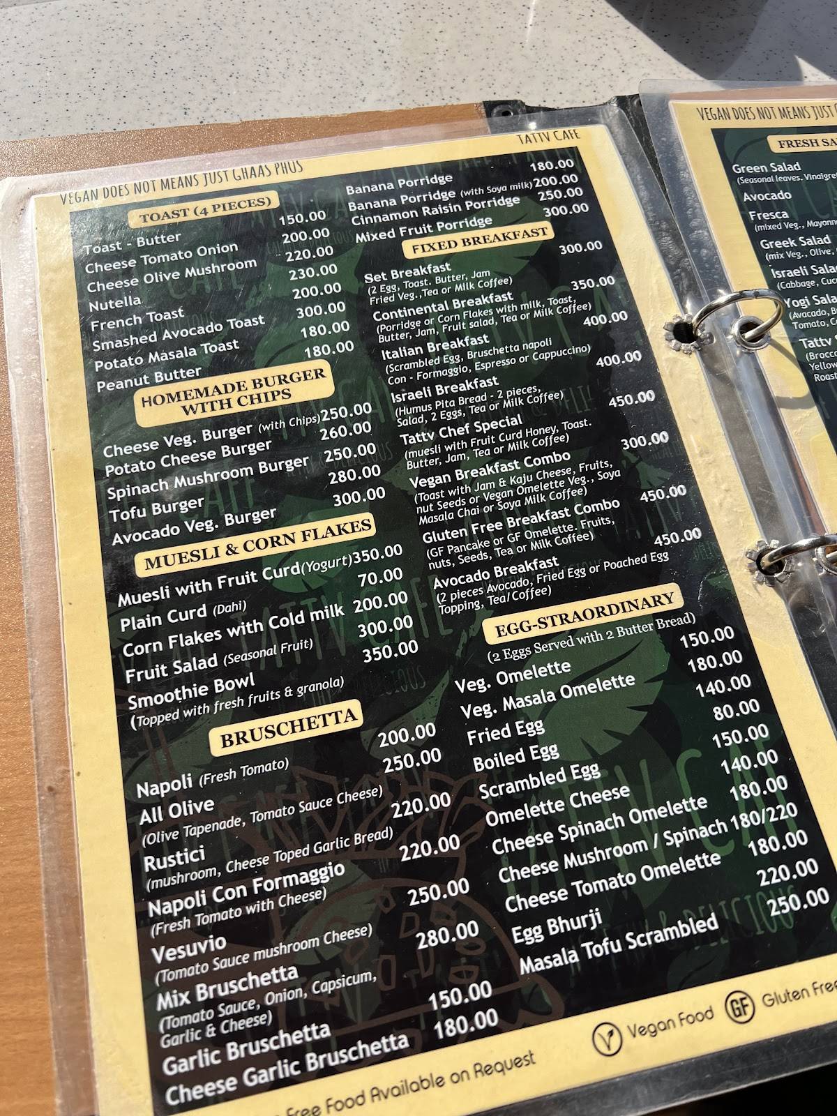 Tattv cafe menu