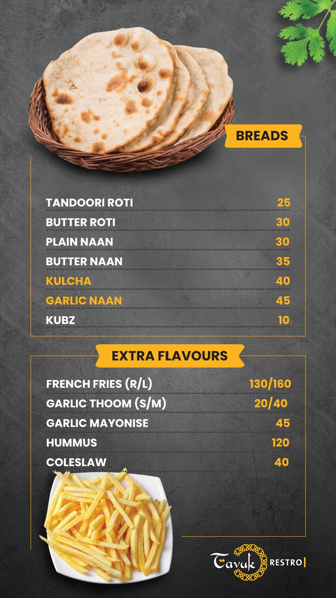 Tavuk Restro Eranhipalam menu