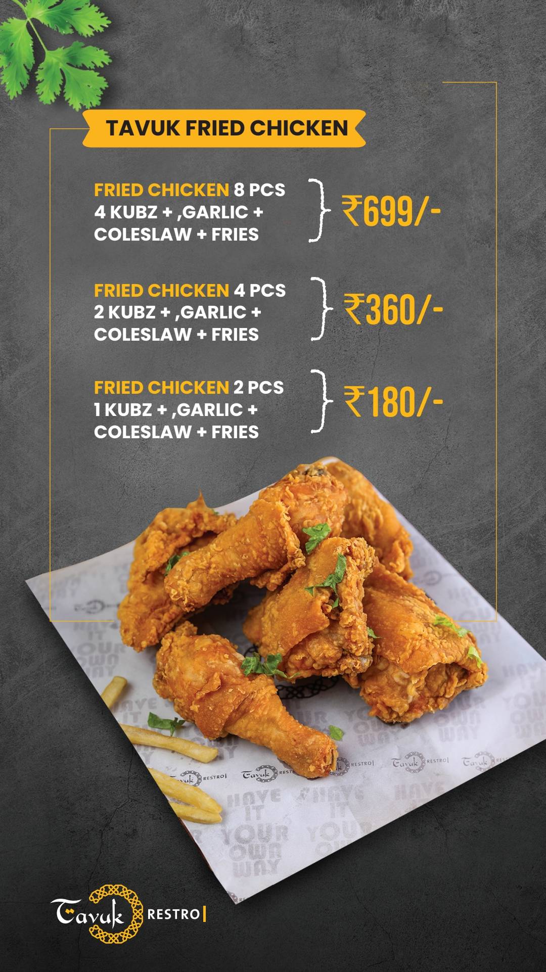 Tavuk Restro Eranhipalam menu