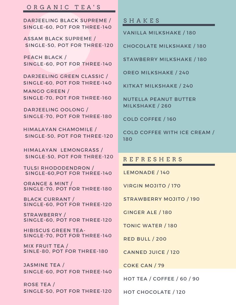 Tea’se Me - Rooftop Cafe & Bar menu
