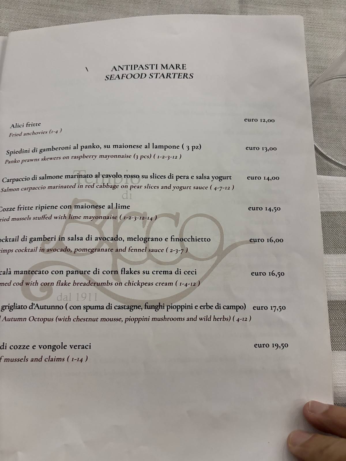 Menu di Tempio di Bacco Storico Ristorante 