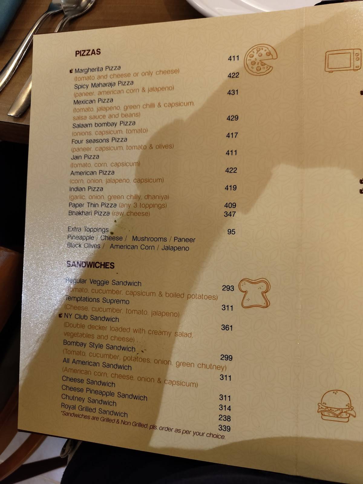 Temptation Restaurant menu