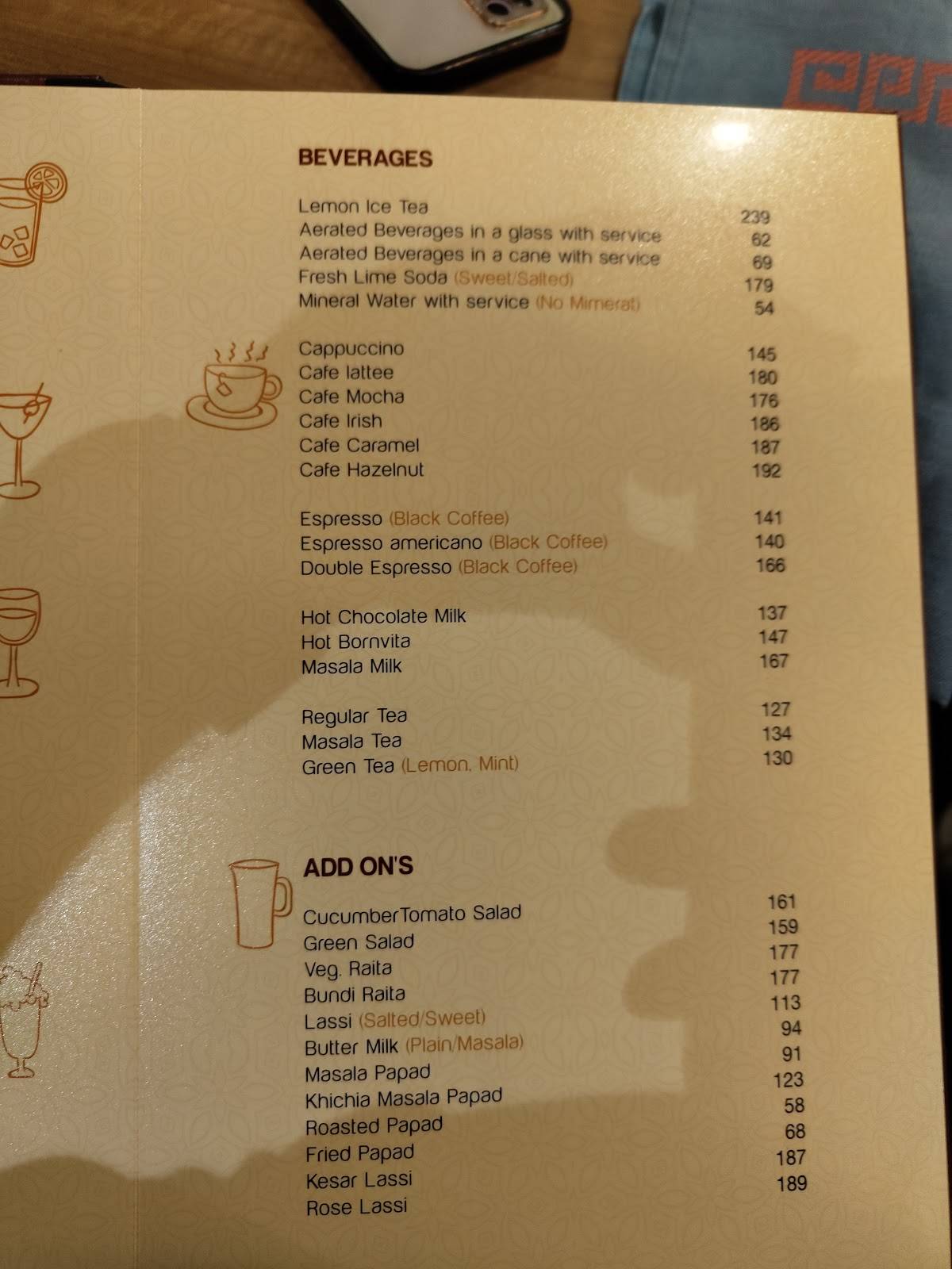 Temptation Restaurant menu