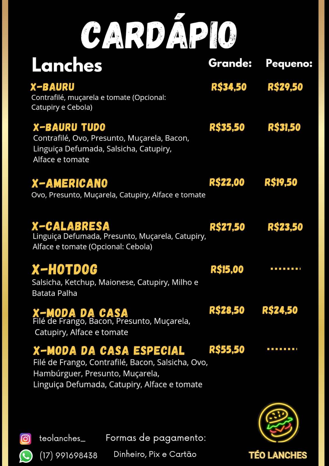 Téo Lanches & Porções cardápio