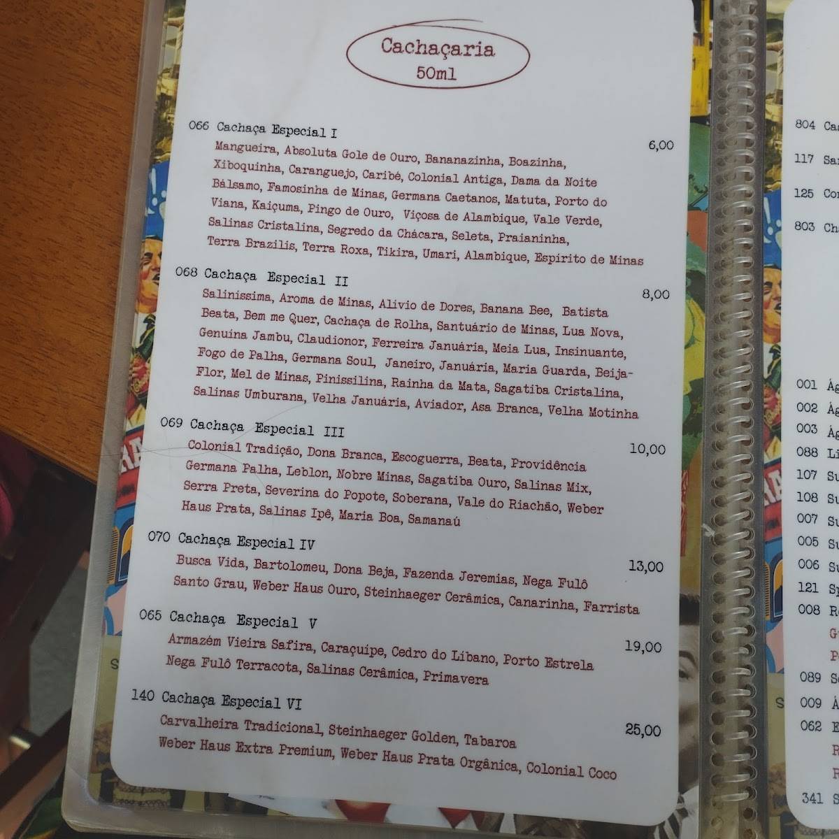 Teresa & Jorge cardápio