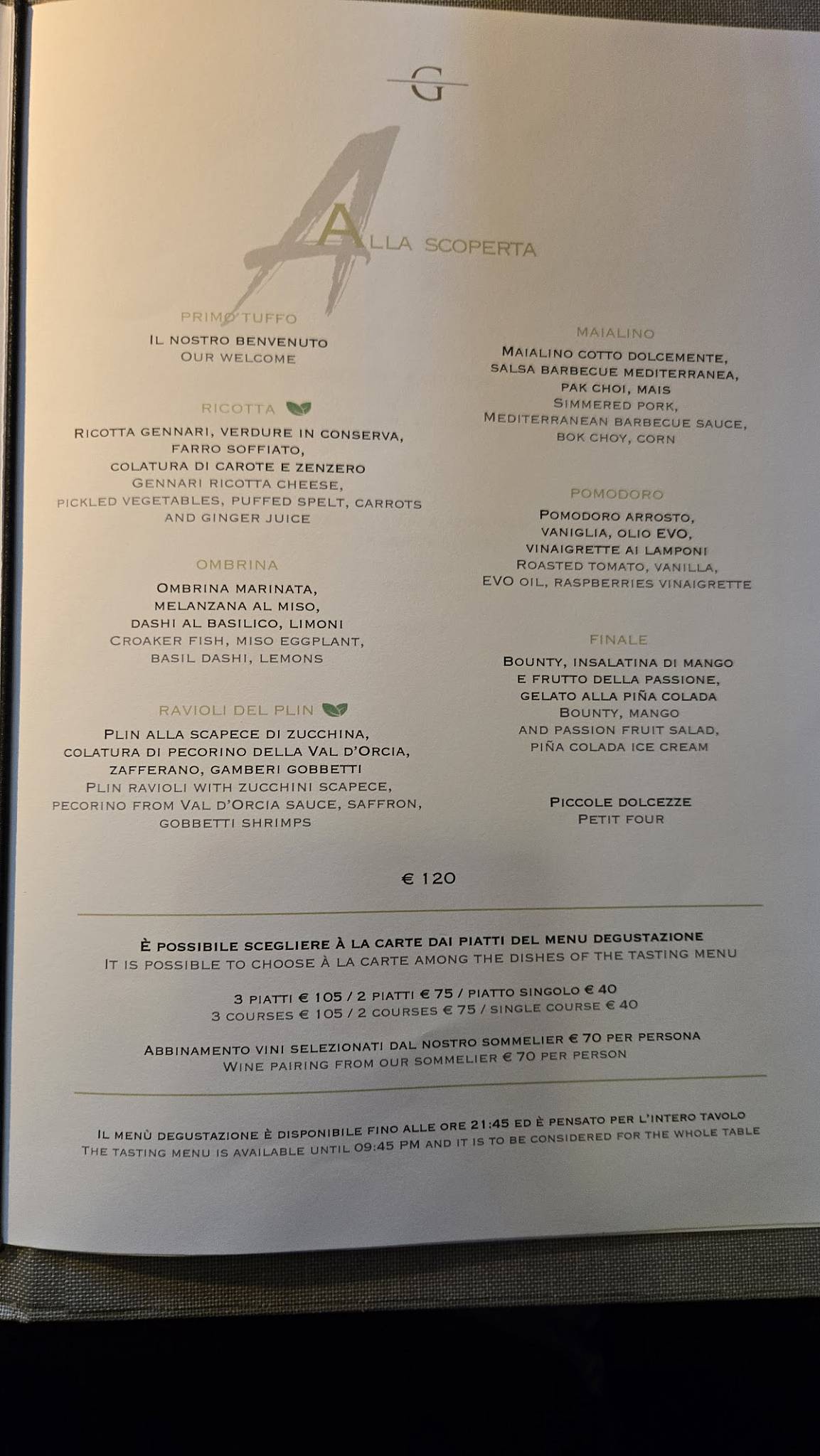 Menu di Terrazza Gallia 
