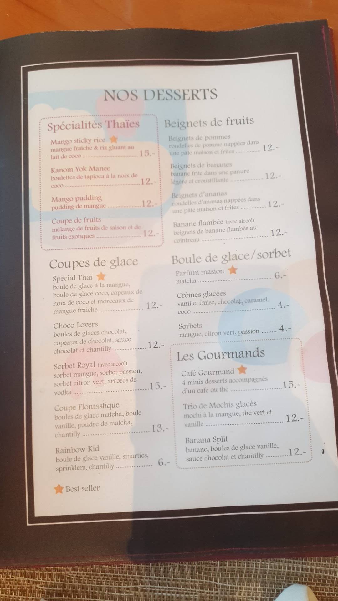 Menu di Thaï Orchidée Lausanne 