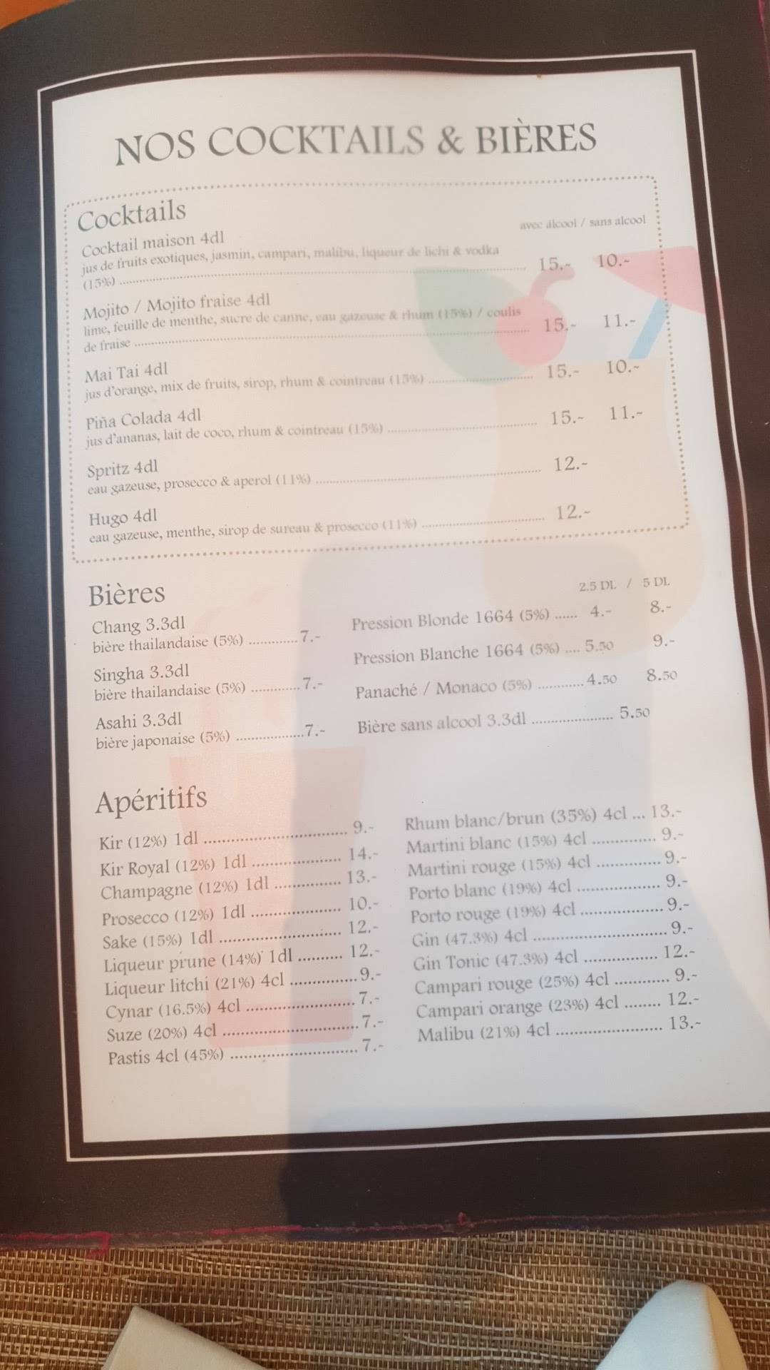 Menu di Thaï Orchidée Lausanne 