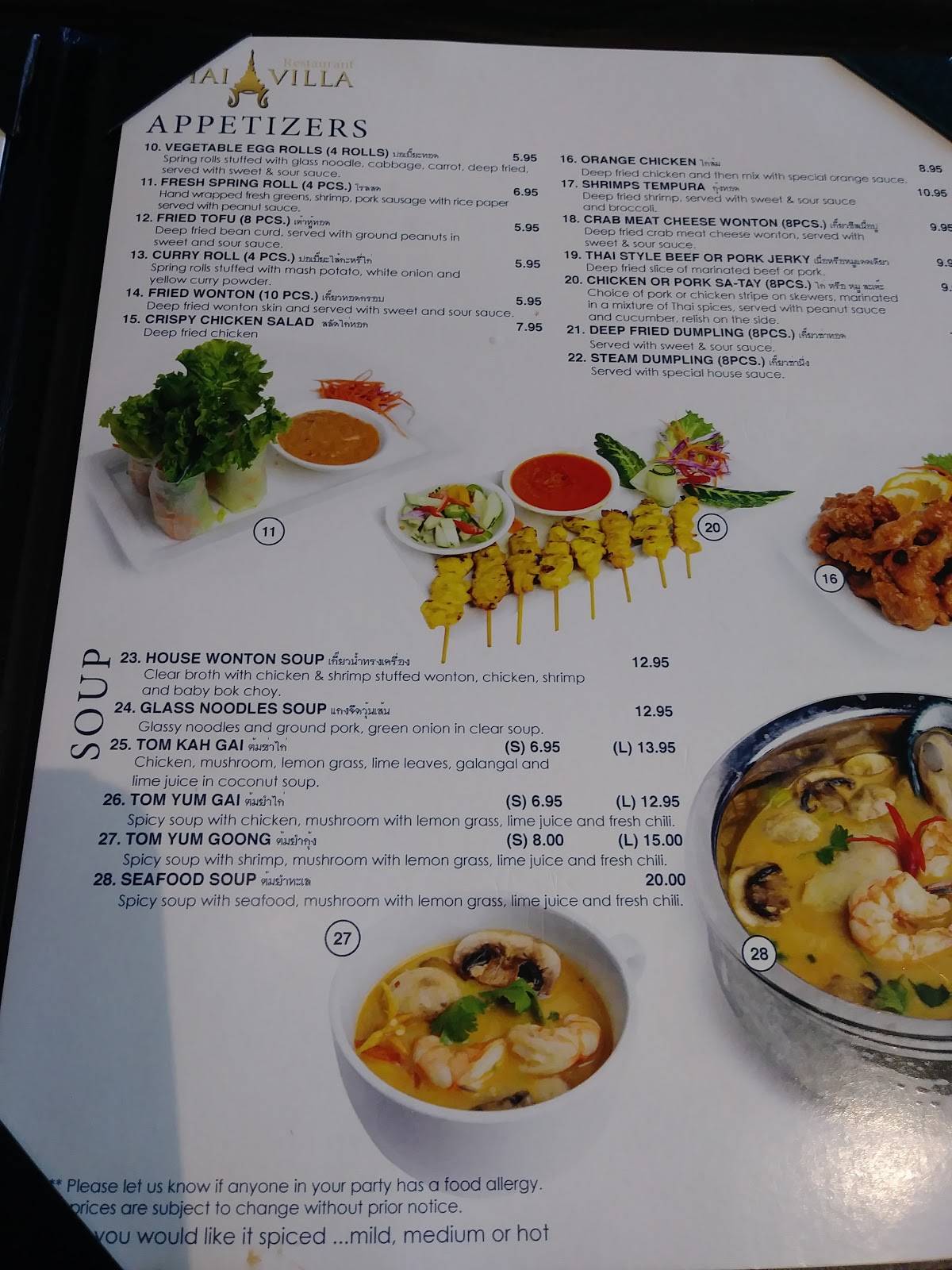 Menu at Thai Villa Restaurant, Lakewood