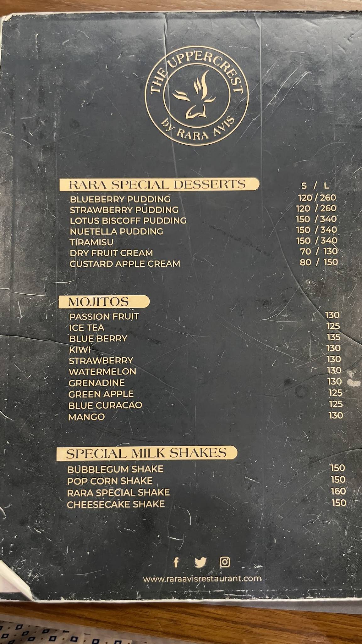 Rara Avis Restaurant menu