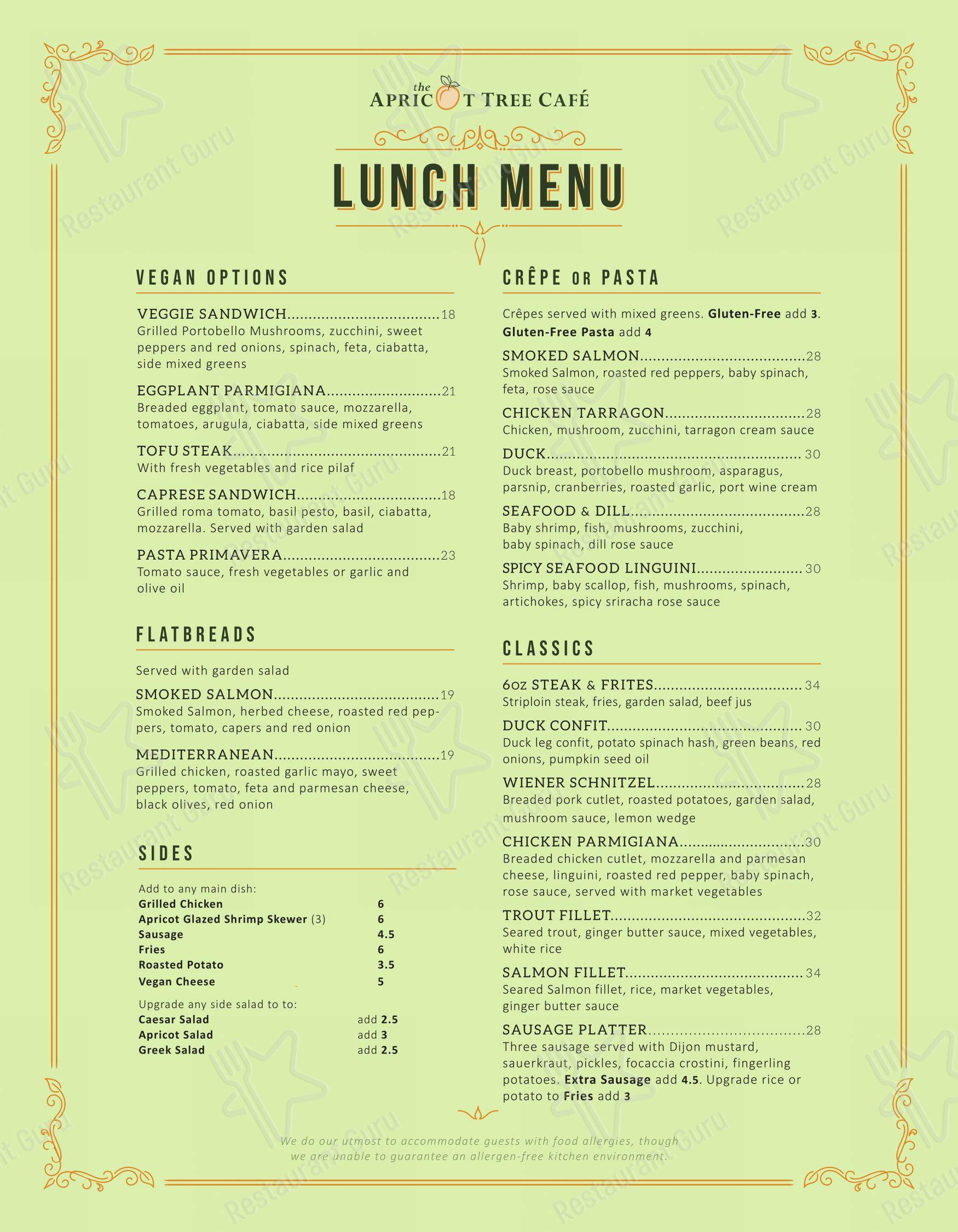 Menu pour The Apricot Tree Cafe - Menu bar