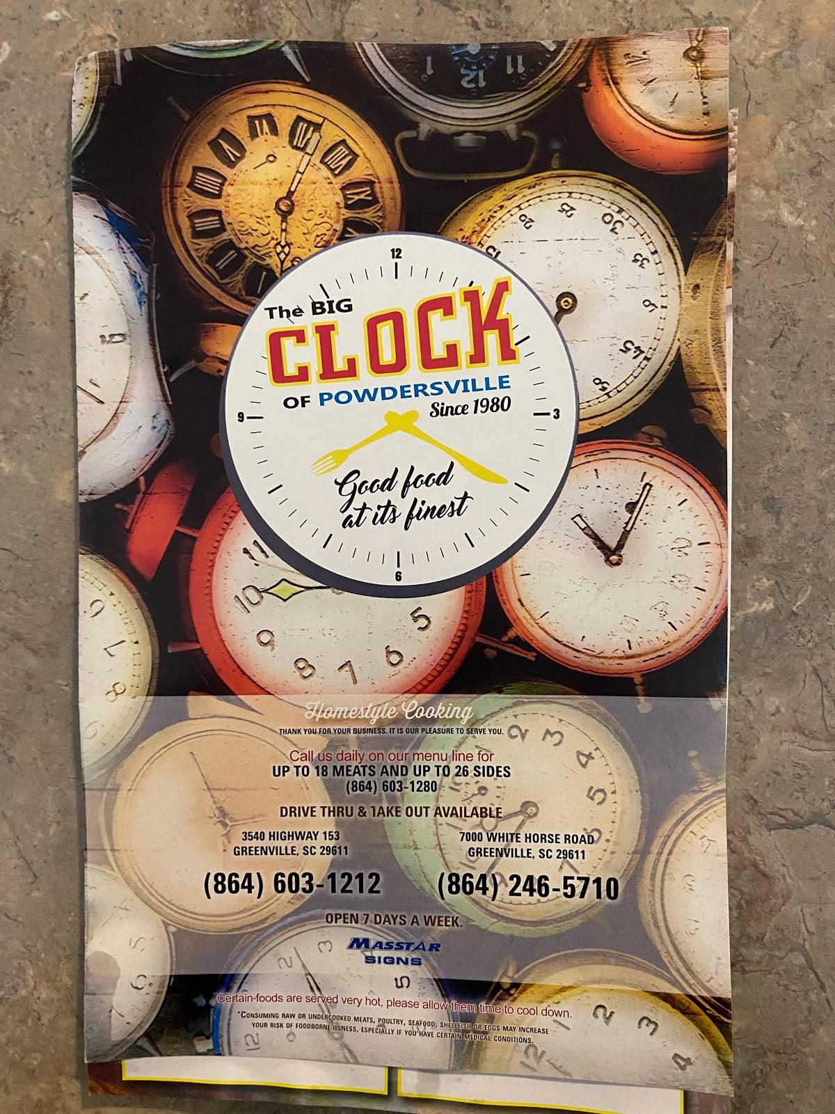Menu at The BIG Clock of Powdersville restaurant, Greenville, SC153
