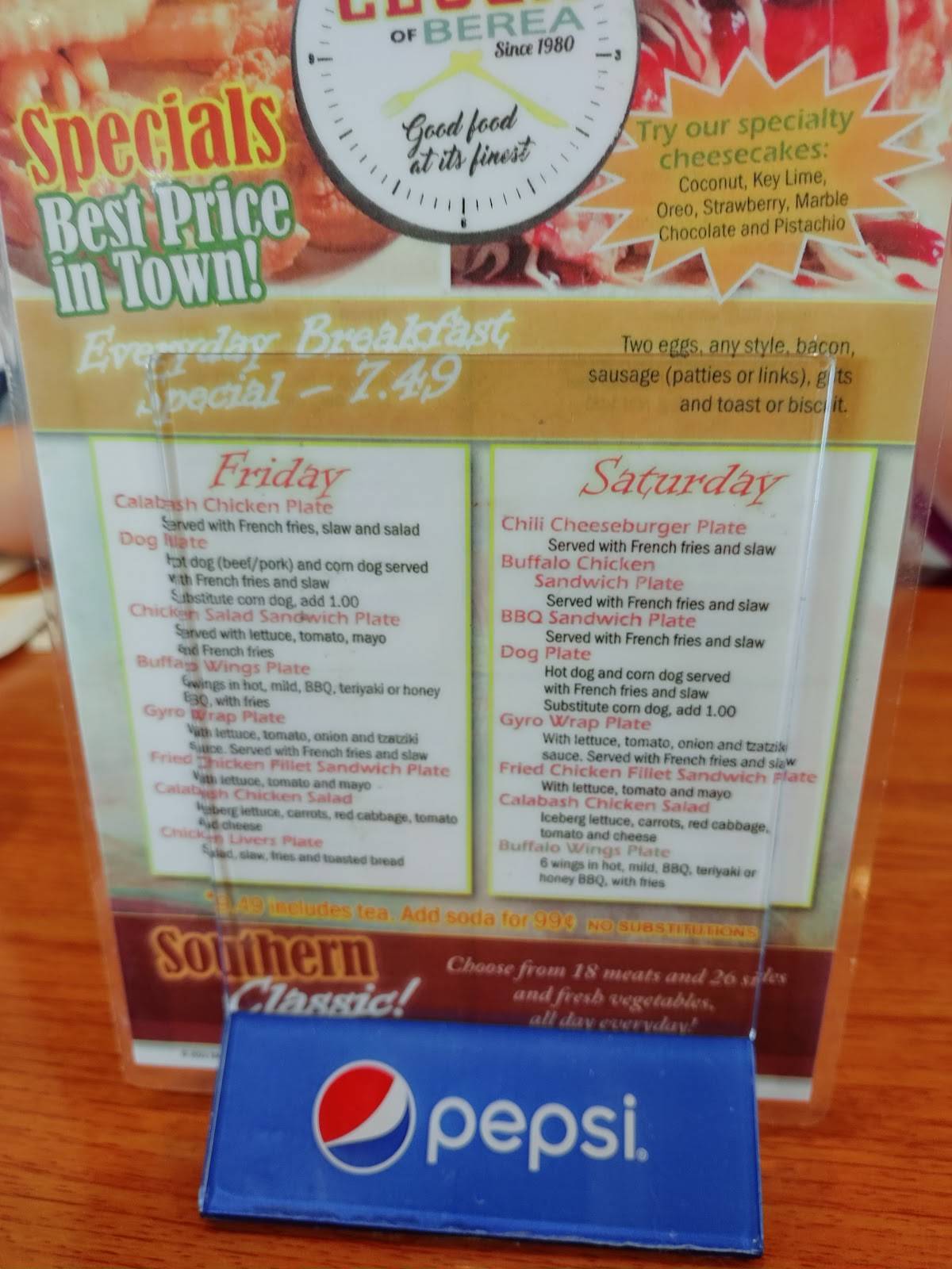 Menu at The BIG Clock of Powdersville restaurant, Greenville, SC153