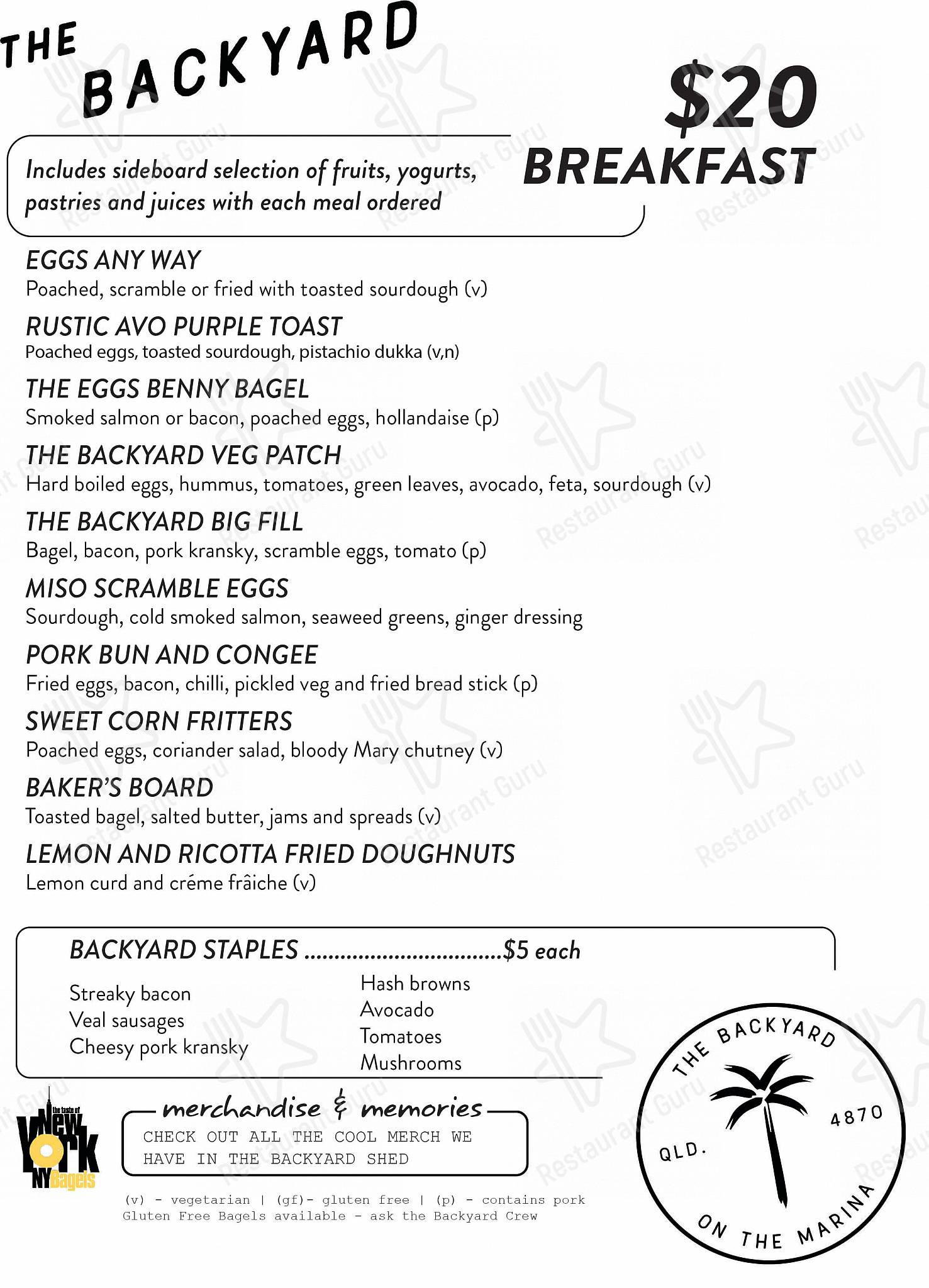 Menu at The Backyard Cairns restaurant, Cairns