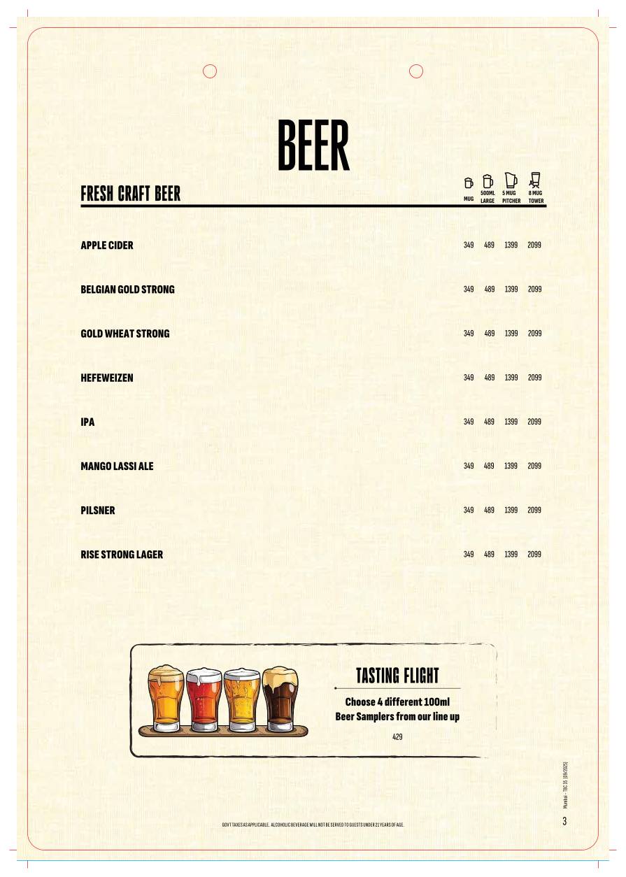 The Beer Café menu