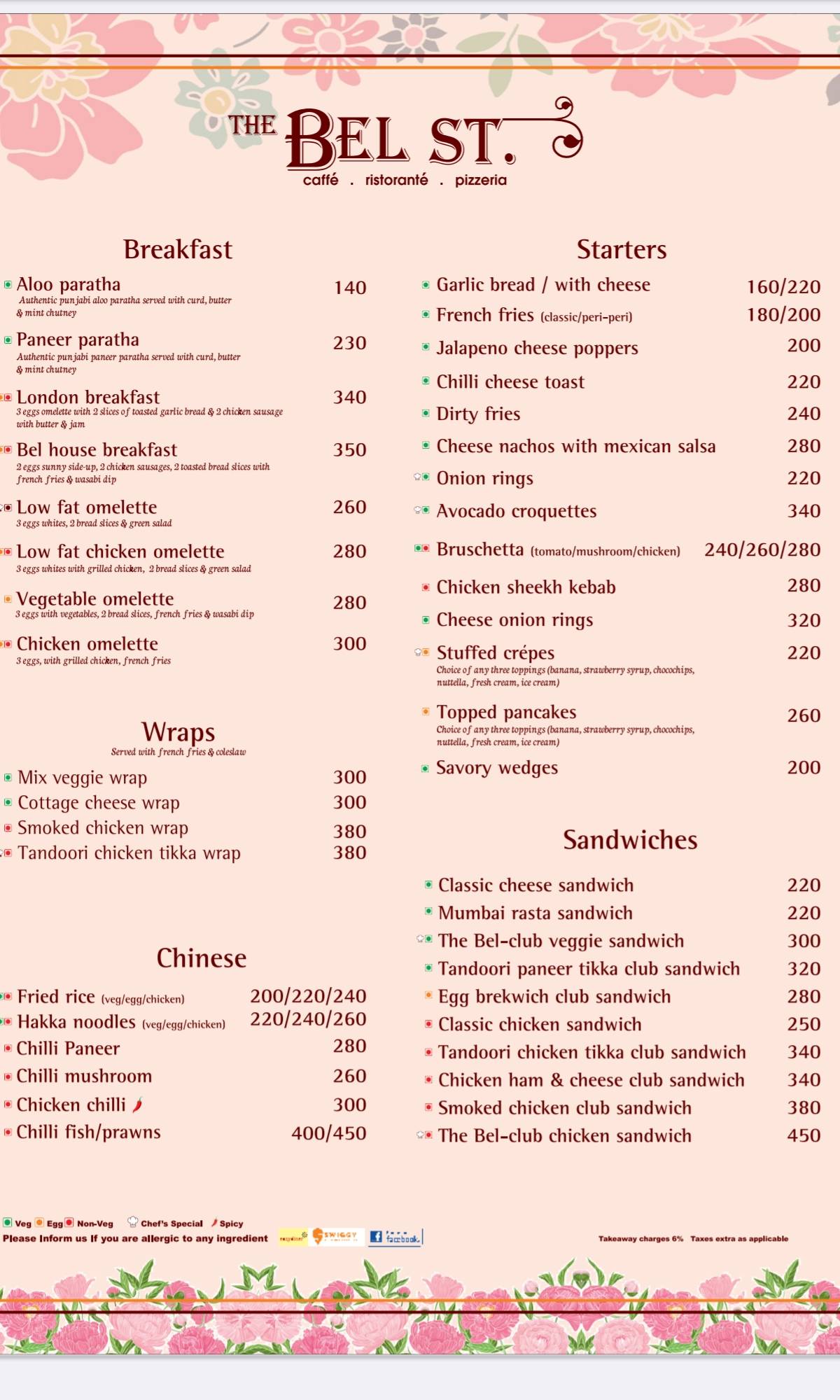 The Bel St. menu