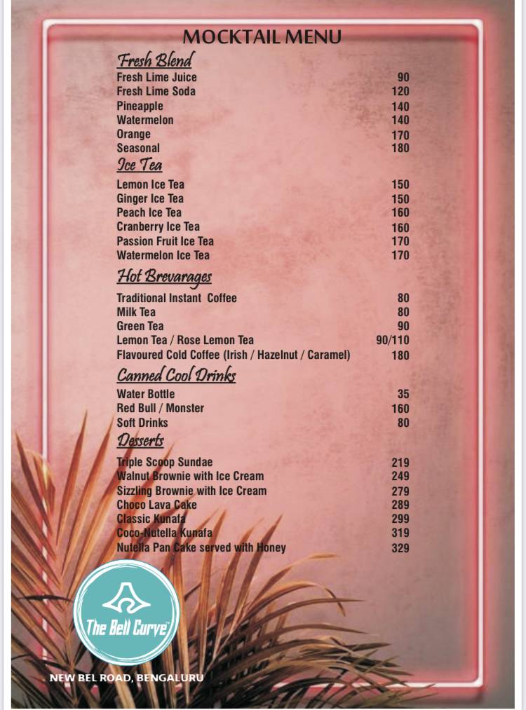 The Bell Curve - A Rooftop Cafe Restaurant menu