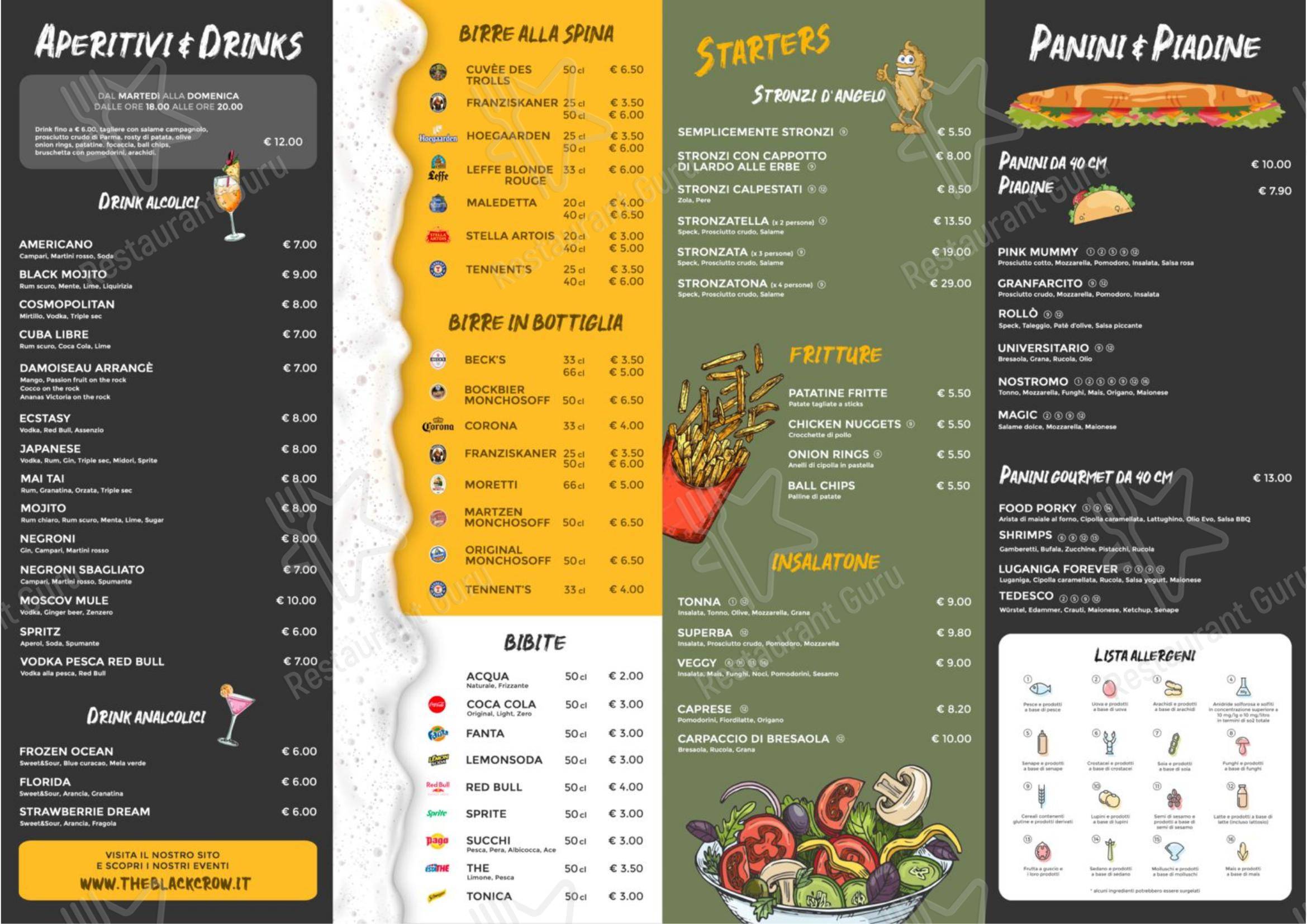 Menu per The Black Crow in Cermenate