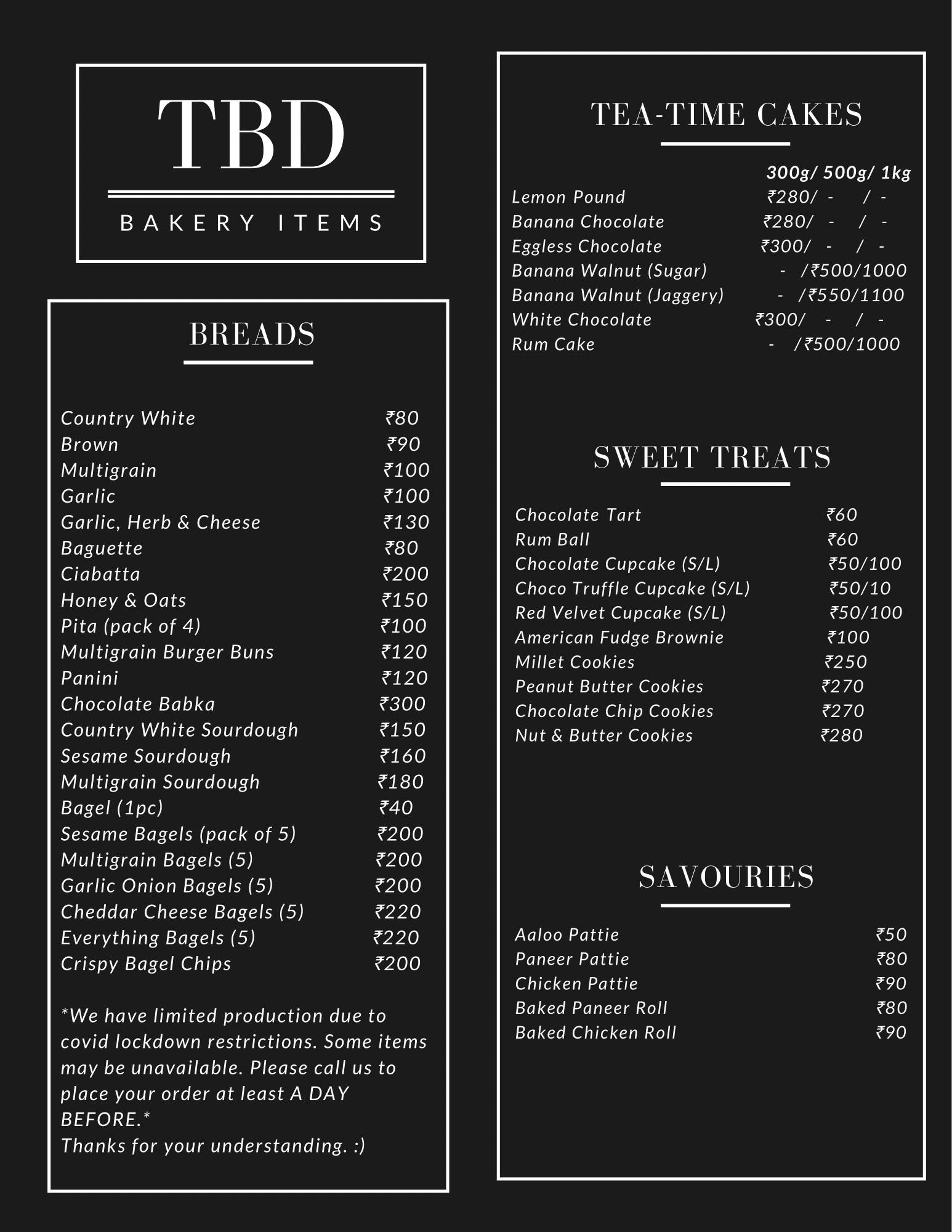 The Blue Danube Cafe & bakery menu