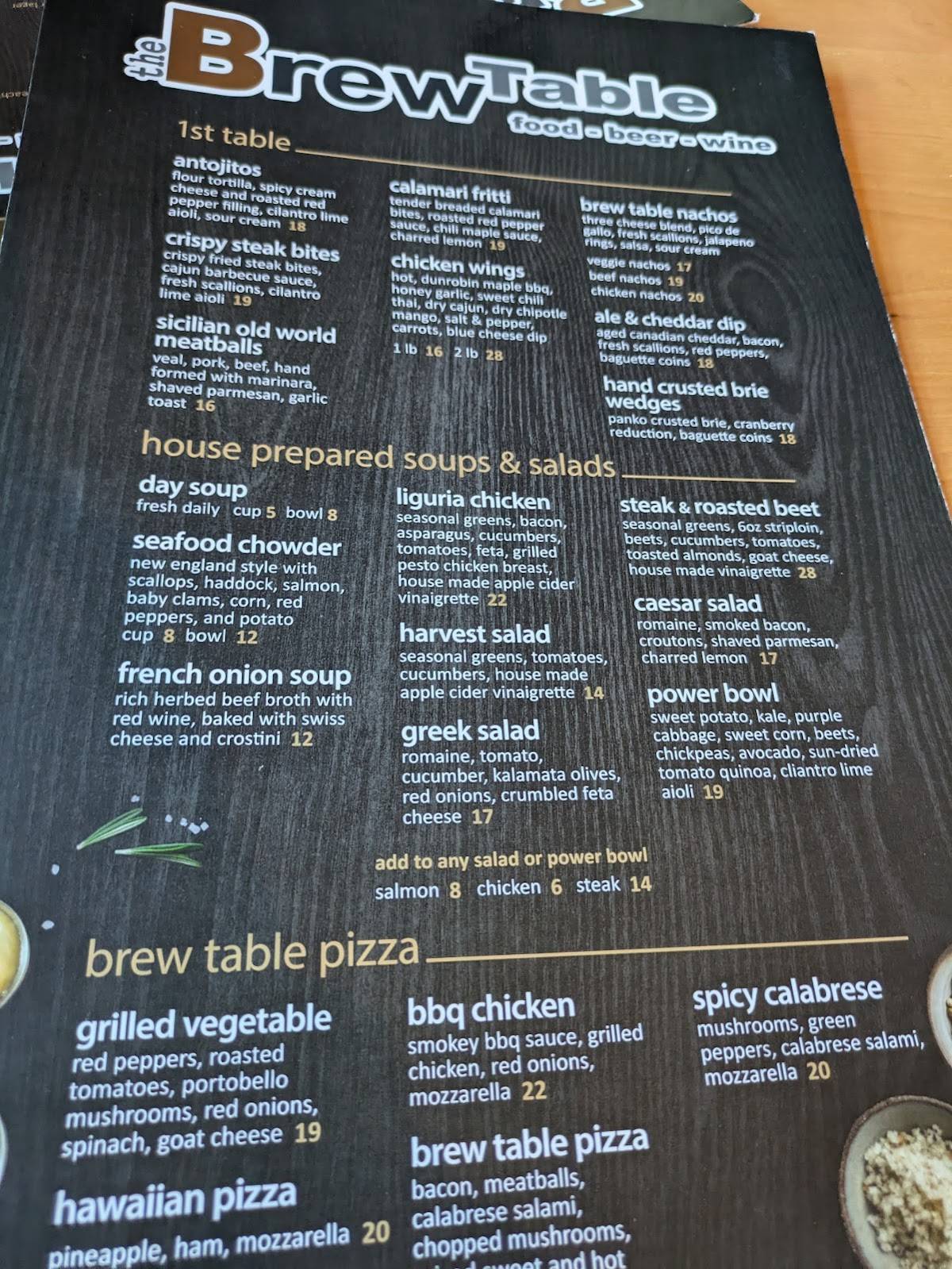 Menu at The Brew Table pub & bar, Ottawa, 308 Moodie Dr
