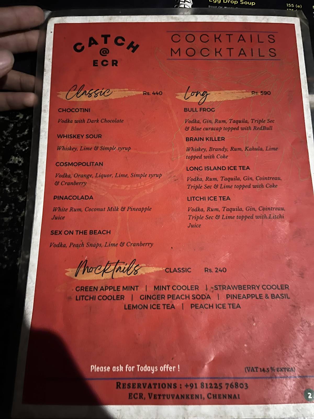The Catch At ECR menu