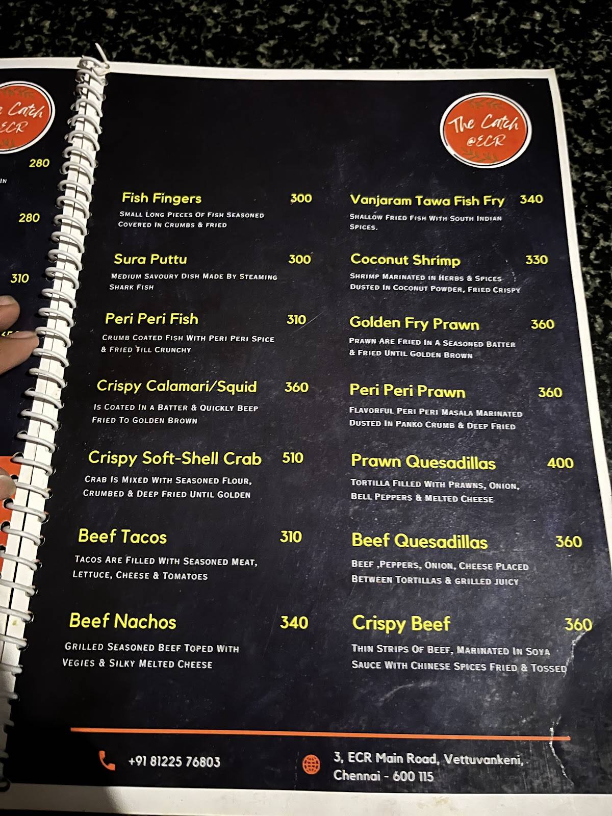 The Catch At ECR menu