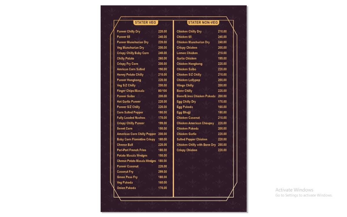 The Central Jail Restaurant menu