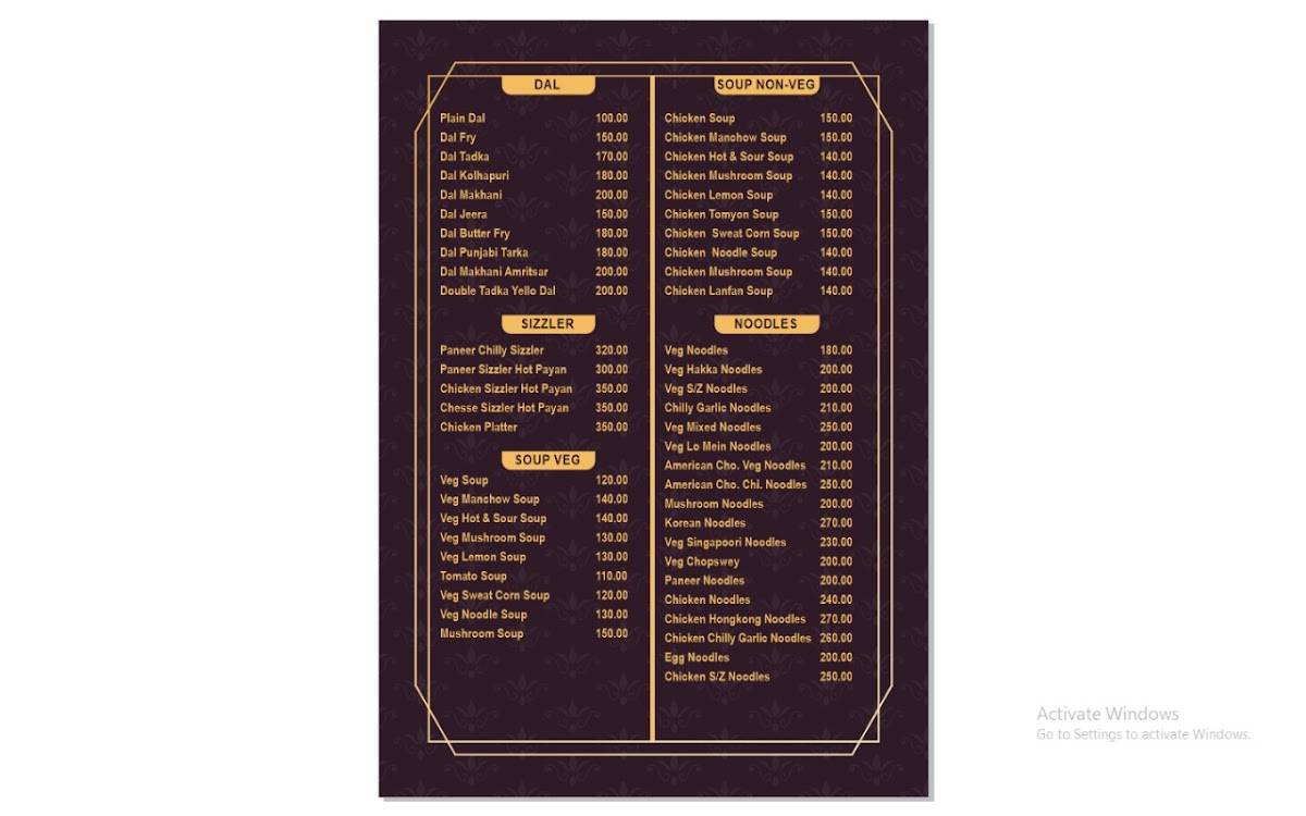The Central Jail Restaurant menu