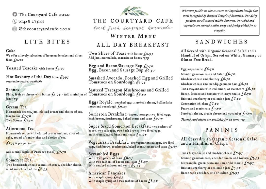 Menu At The Courtyard Cafe Somerton