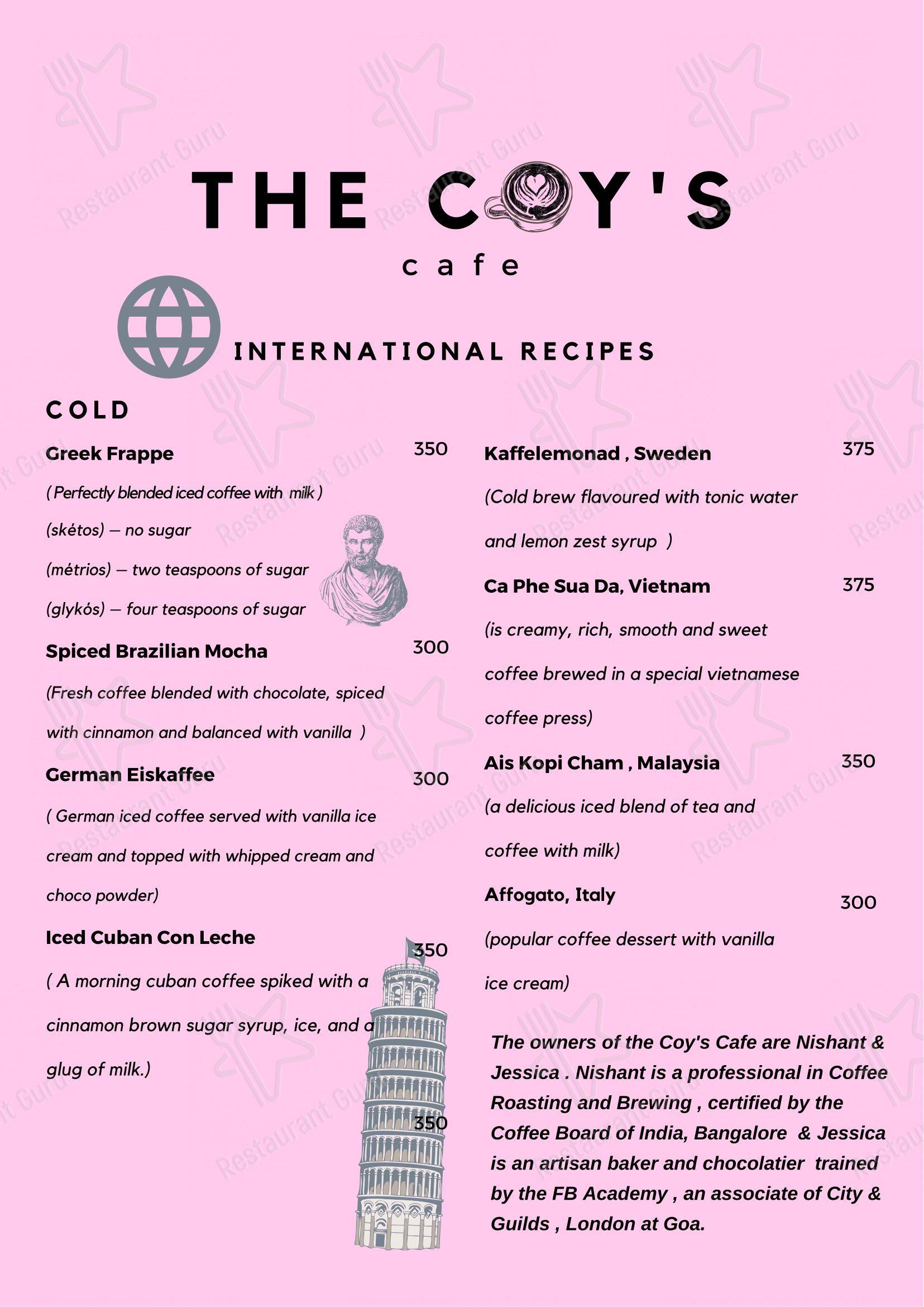 Menu for The Coy's cafe in Palampur