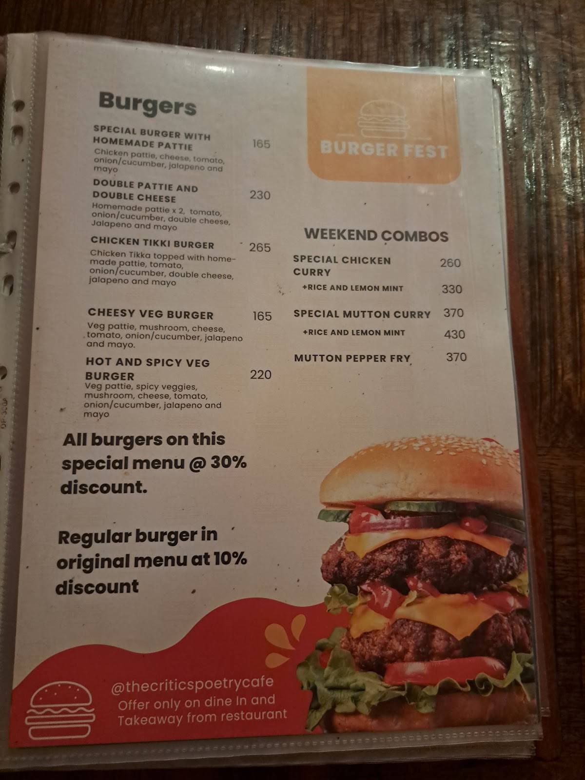 The Critics Poetry Cafe menu